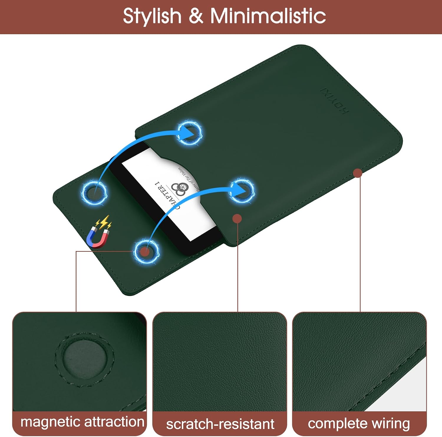 ESTUCHE UNIVERSAL HOYIXI PARA LECTOR EBOOK 6.8-7 PULGADAS VERDE OSCURO - 4