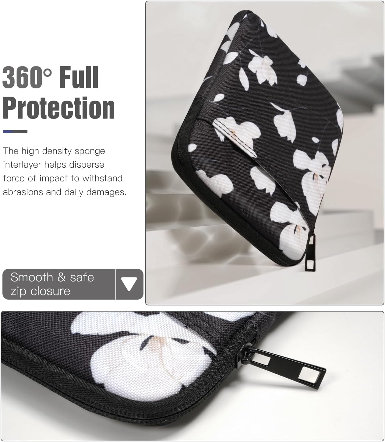ESTUCHE PARA EREADER TIMOVO 6-7 PULGADAS NEGRO Y BLANCO MAGNOLIA - 4