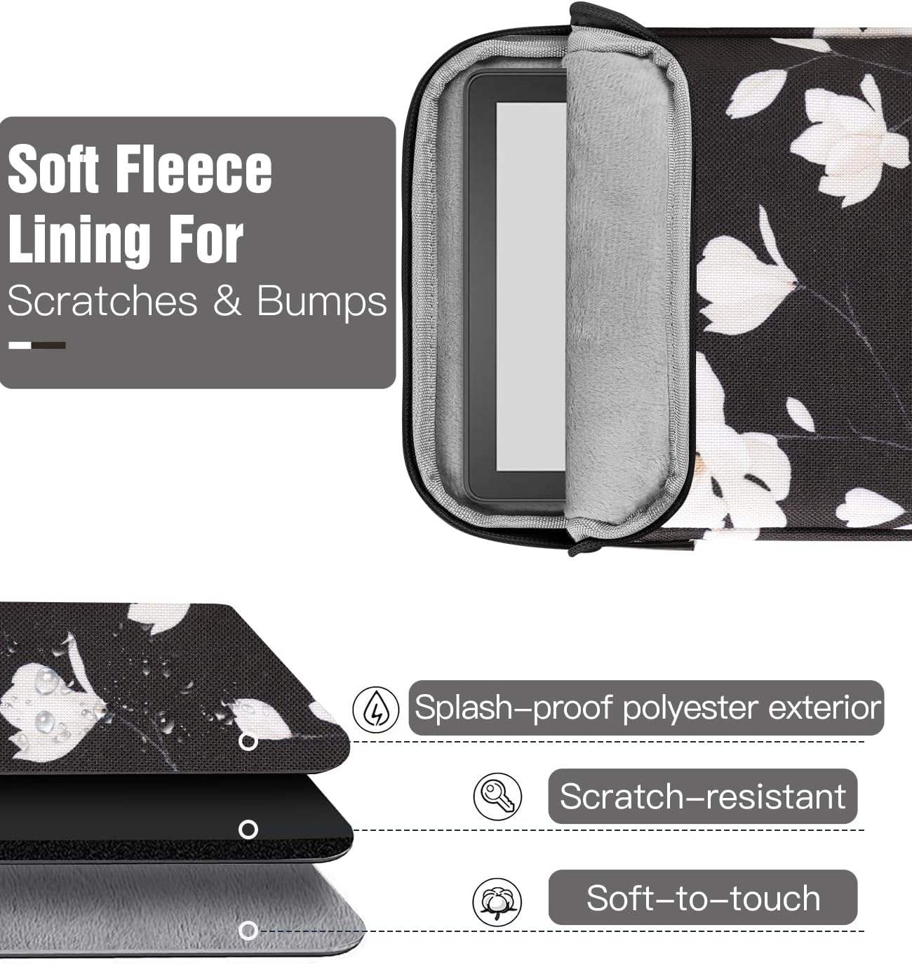 ESTUCHE PARA EREADER TIMOVO 6-7 PULGADAS NEGRO Y BLANCO MAGNOLIA - 5