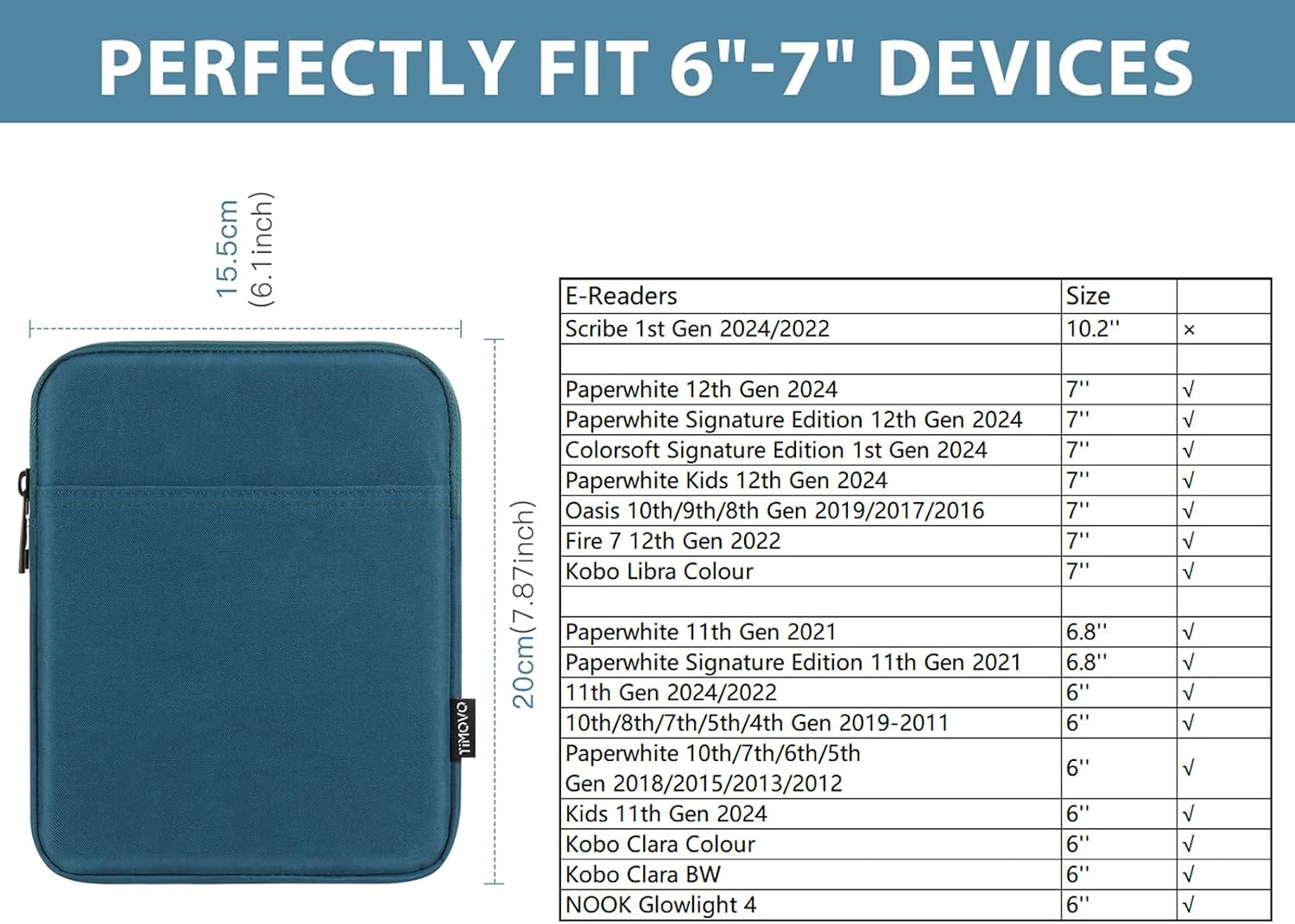 ESTUCHE PARA EREADER TIMOVO 6-7 PULGADAS AZUL PAVO REAL - 2