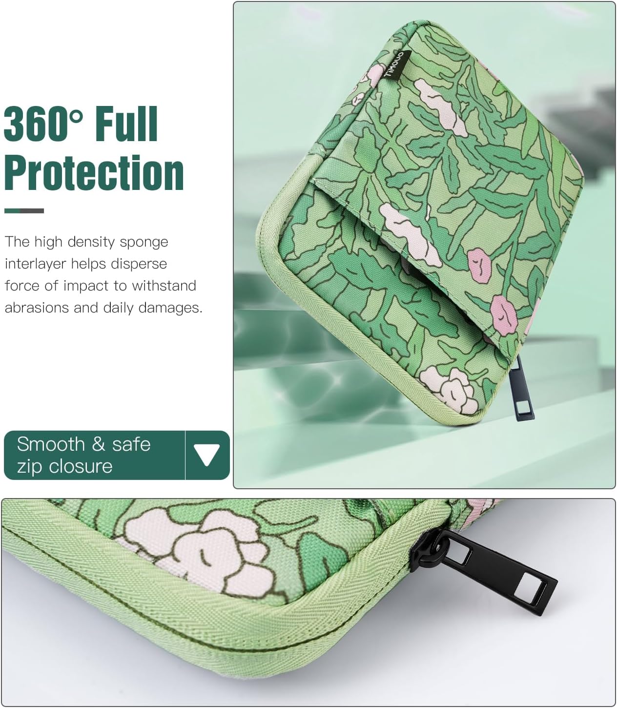ESTUCHE PARA EREADER TIMOVO 6-7 PULGADAS FLORES VERDE - 4