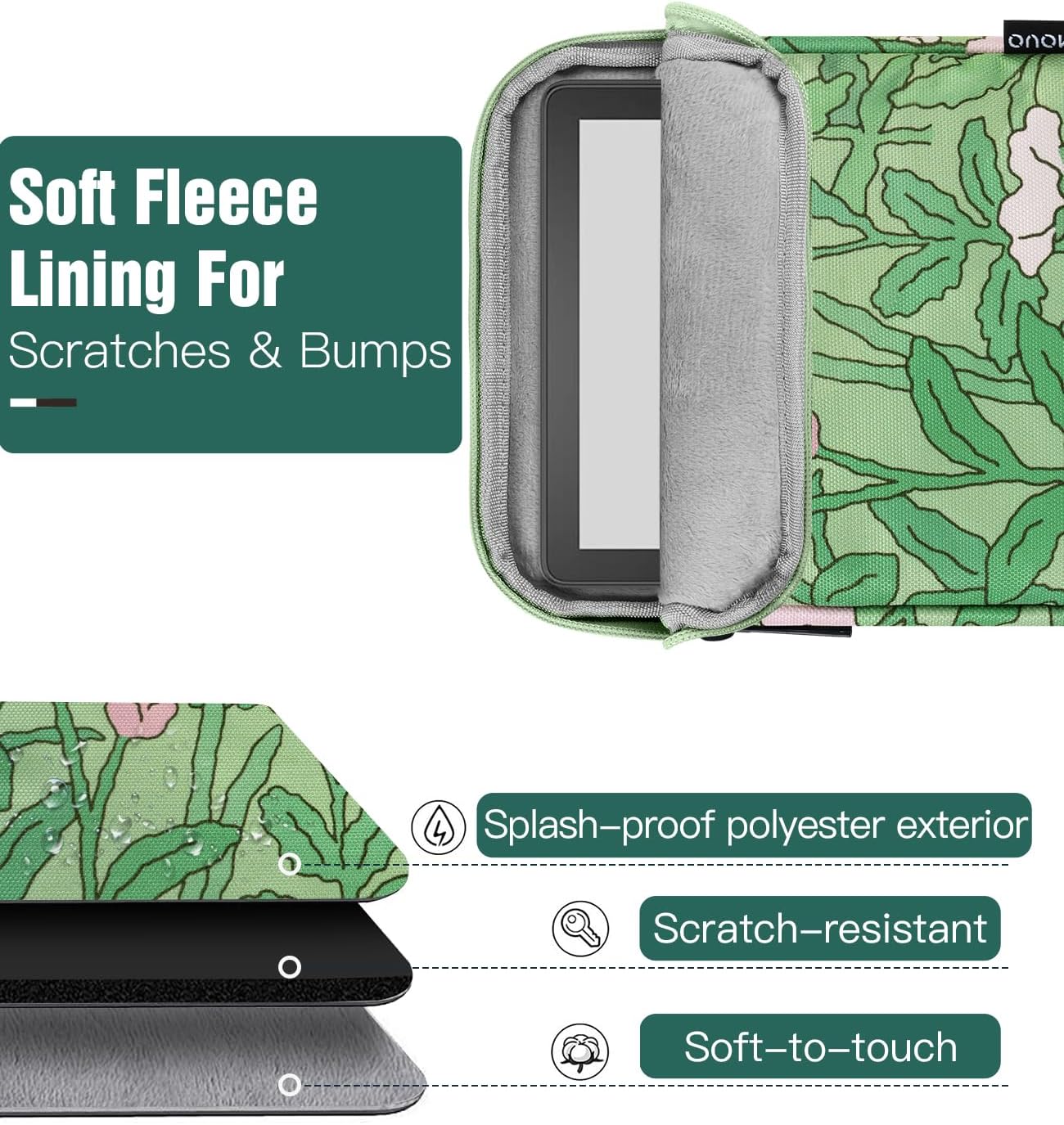 ESTUCHE PARA EREADER TIMOVO 6-7 PULGADAS FLORES VERDE - 5