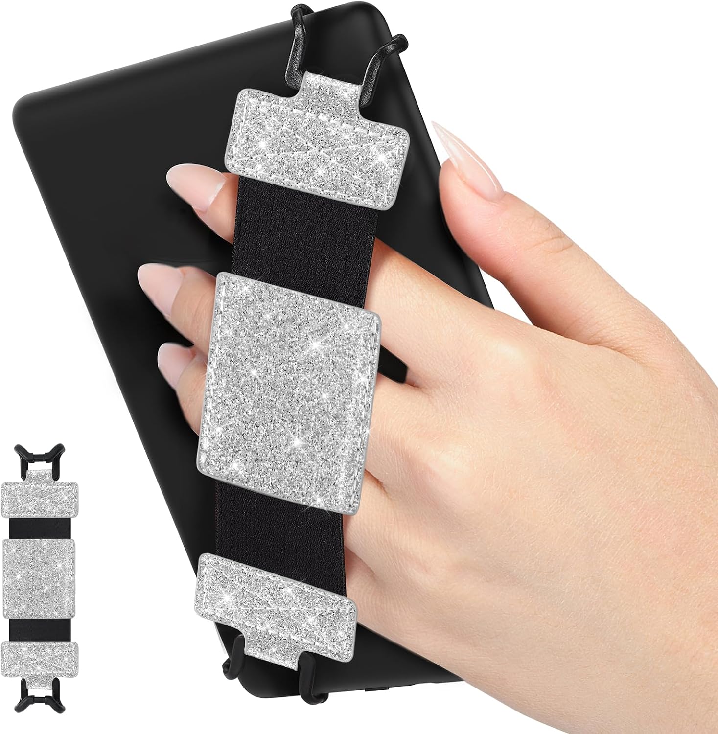 ESTUCHE MOKO SOFT HAND STRAP PARA KINDLE Y FIRE TABLET 6-8 PULGADAS PLATEADO BRILLANTE - 1