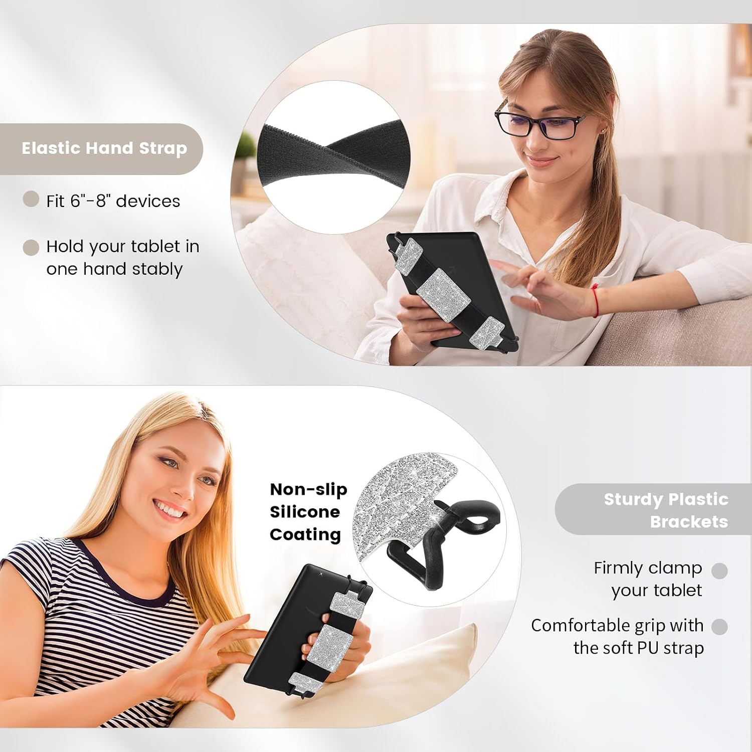 ESTUCHE MOKO SOFT HAND STRAP PARA KINDLE Y FIRE TABLET 6-8 PULGADAS PLATEADO BRILLANTE - 5