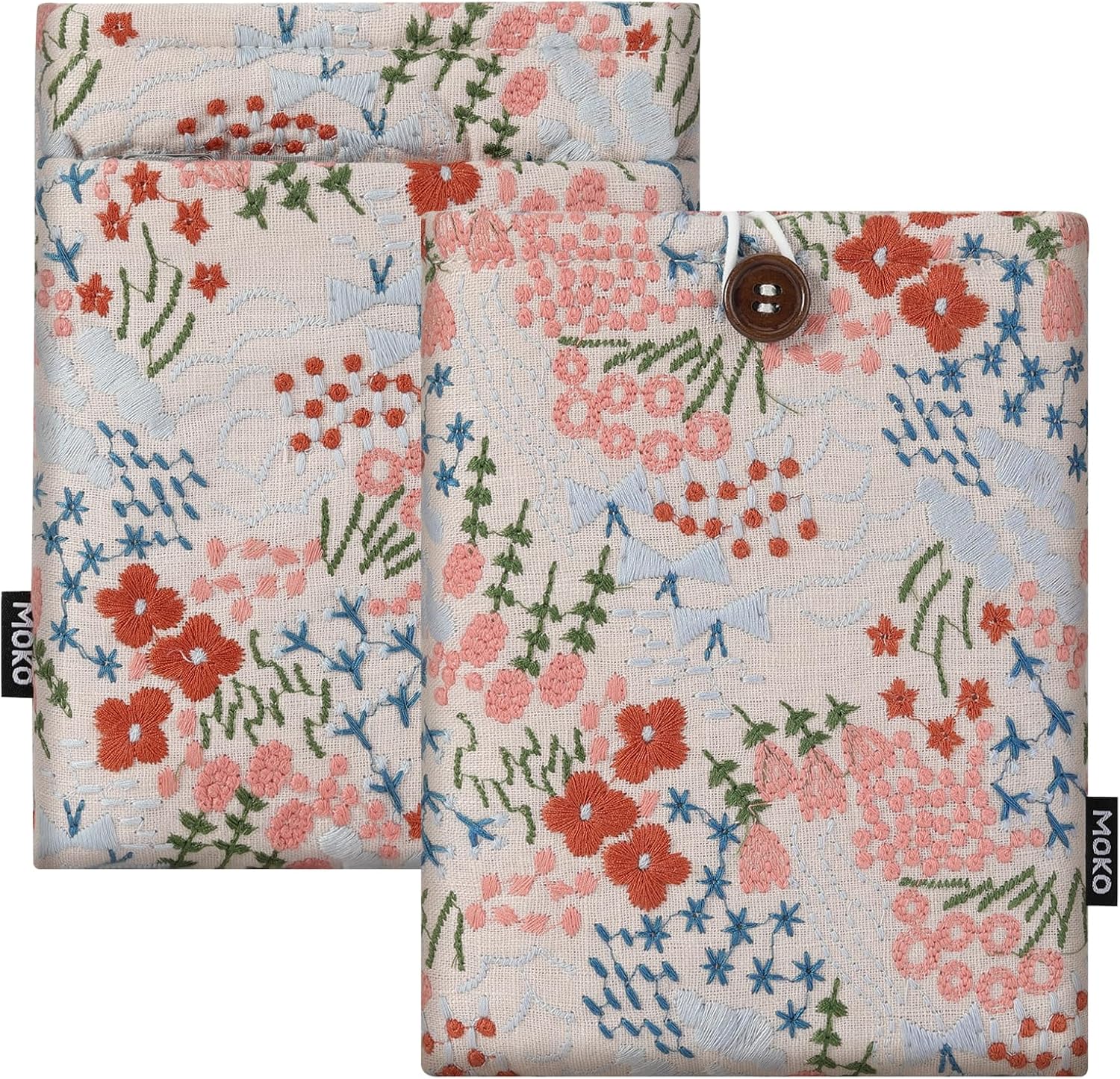 ESTUCHE PARA LECTOR ELECTRÓNICO MOKO 6-7 PULGADAS CON BORDADO FLORAL BEIGE - 1