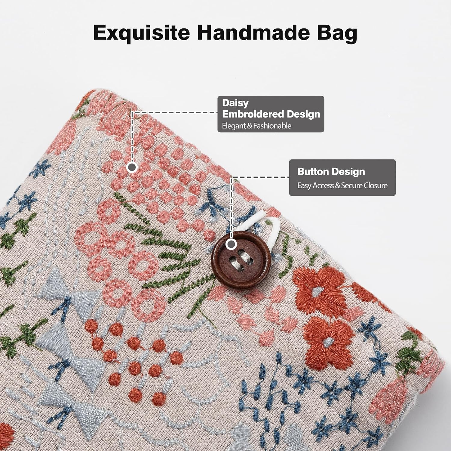 ESTUCHE PARA LECTOR ELECTRÓNICO MOKO 6-7 PULGADAS CON BORDADO FLORAL BEIGE - 5