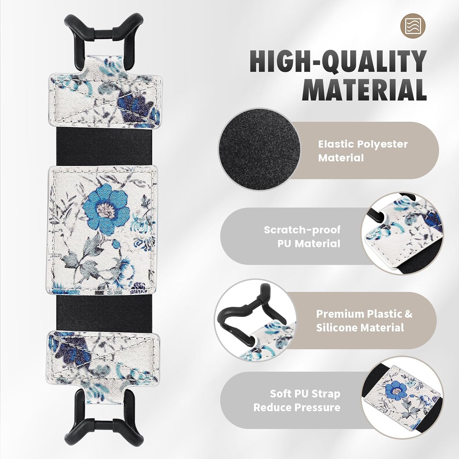 SOPORTE DE MANO MOKO PARA KINDLE Y FIRE TABLET 6-8 PULGADAS DISEÑO FLORAL BLANCO Y AZUL - 3