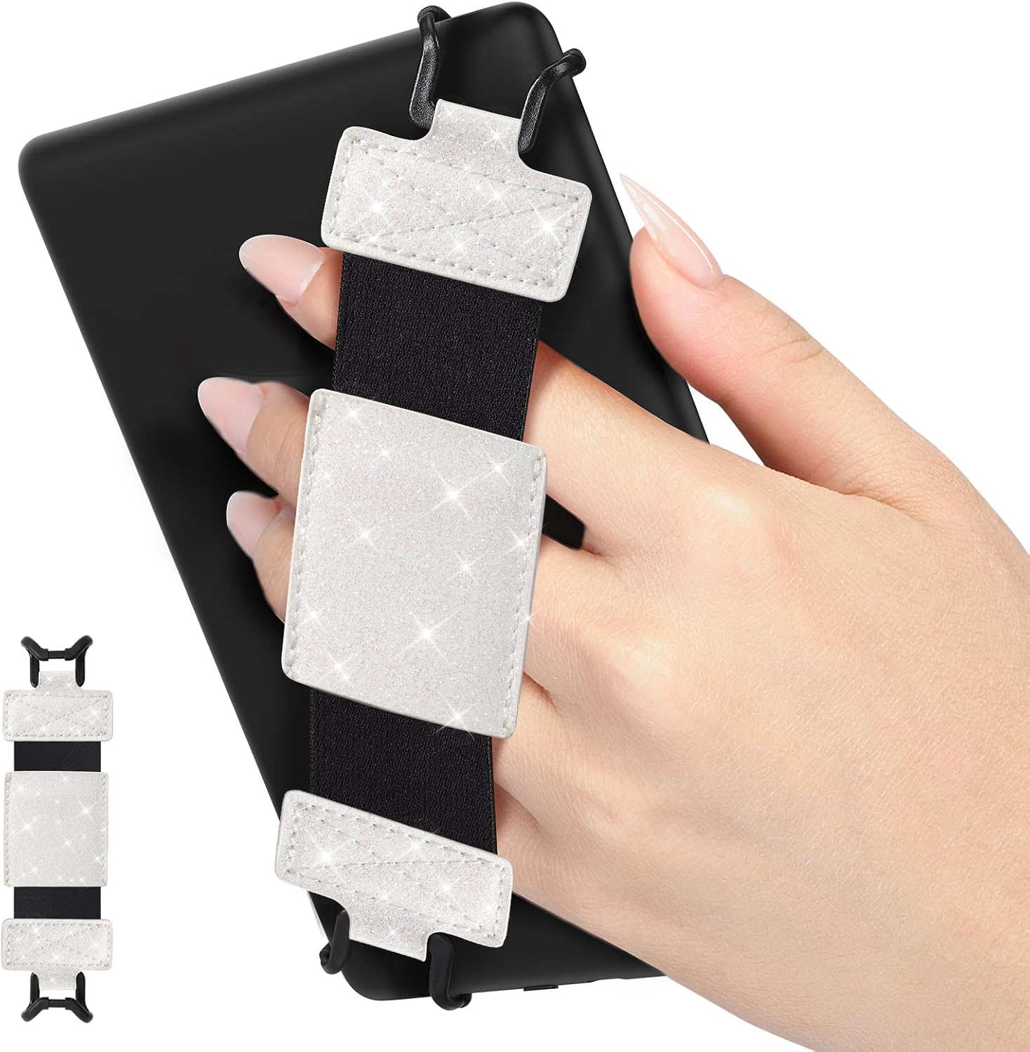 SOPORTE DE MANO MOKO PARA KINDLE Y TABLETS 6-8 PULGADAS BLANCO GLITTER - 1