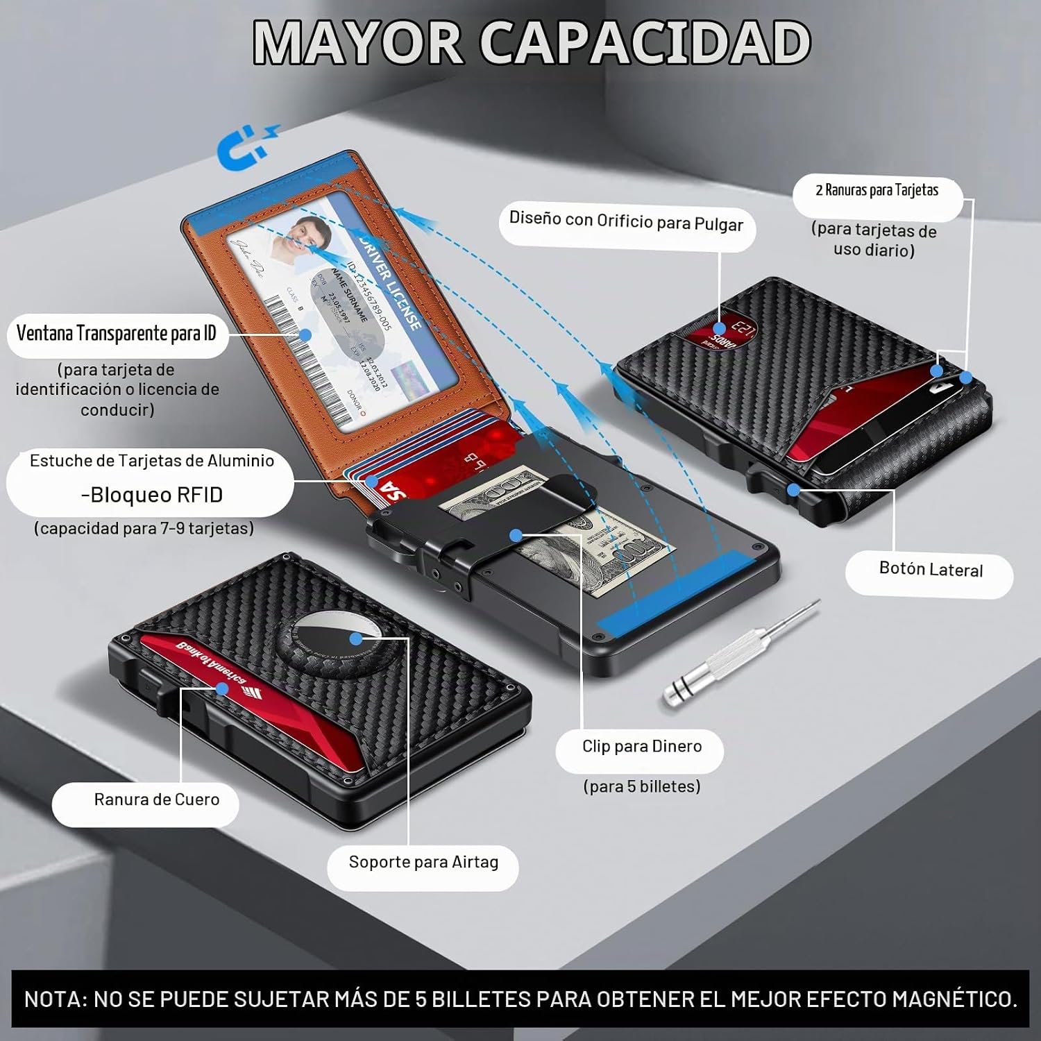 BILLETERA PARA HOMBRE KIKVES V20 CON SOPORTE PARA AIRTAG Y BLOQUEO RFID - 5