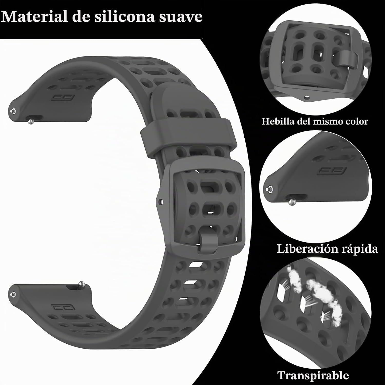 CORREA DE SILICONA SUGARJAR 20MM PARA COROS PACE 2/APEX 2/APEX 42MM - 3