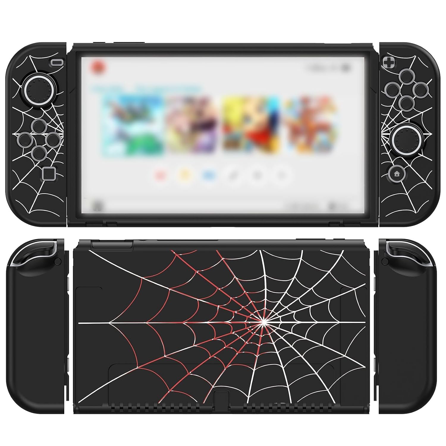 PROTECTOR PARA NINTENDO SWITCH OLED 2021 JINGDU TPU CON DISEÑO SPIDER WEB NEGRO - 1