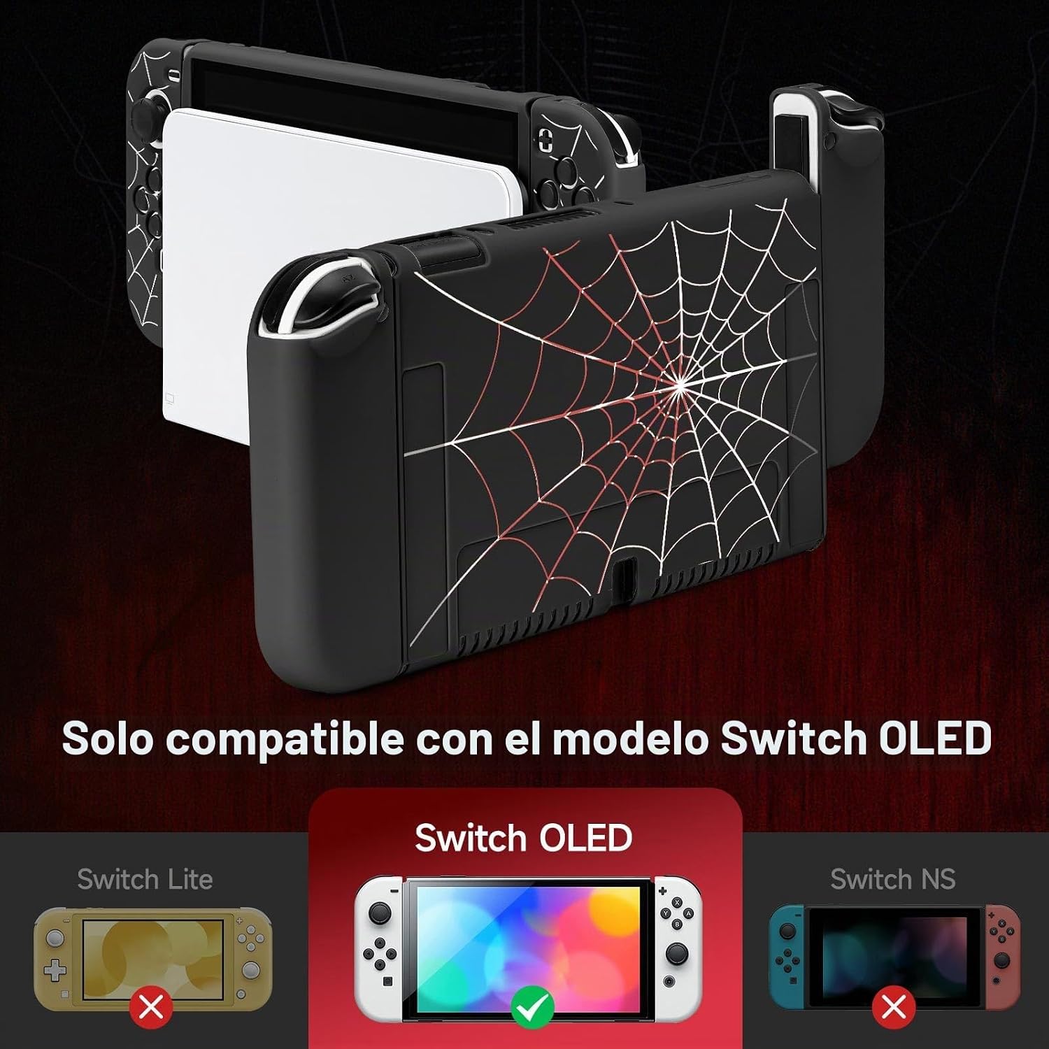 PROTECTOR PARA NINTENDO SWITCH OLED 2021 JINGDU TPU CON DISEÑO SPIDER WEB NEGRO - 2