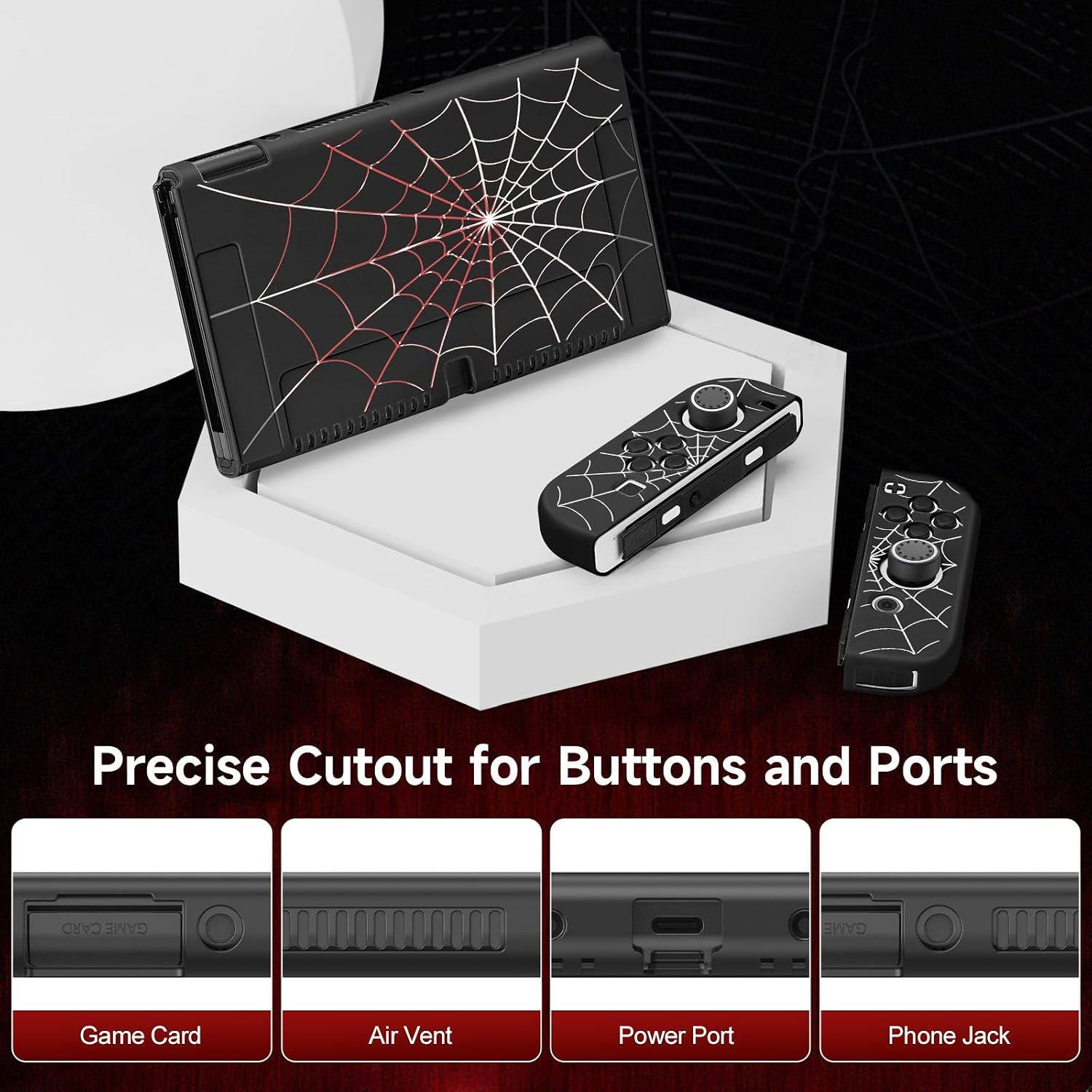 PROTECTOR PARA NINTENDO SWITCH OLED 2021 JINGDU TPU CON DISEÑO SPIDER WEB NEGRO - 3