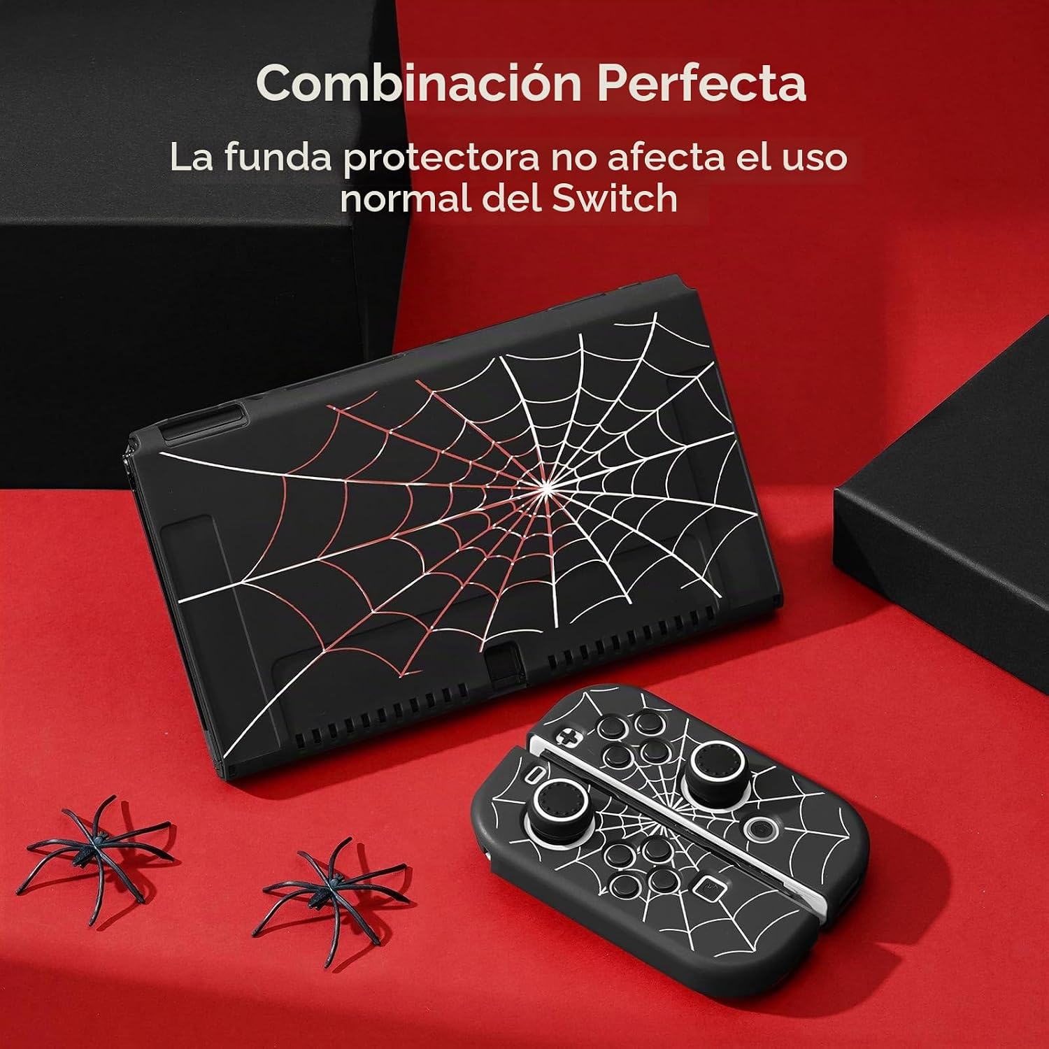 PROTECTOR PARA NINTENDO SWITCH OLED 2021 JINGDU TPU CON DISEÑO SPIDER WEB NEGRO - 5