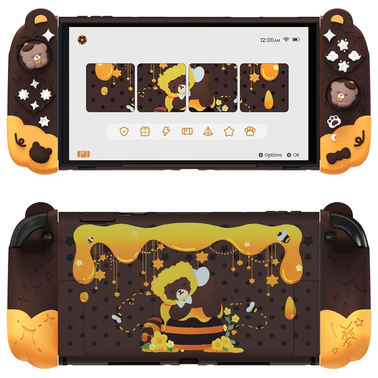 PROTECTOR PLAYVITAL GOOD NIGHT BEAR PARA NINTENDO SWITCH 2 CON SOPORTE Y GRIPS DE SILICONA - 1