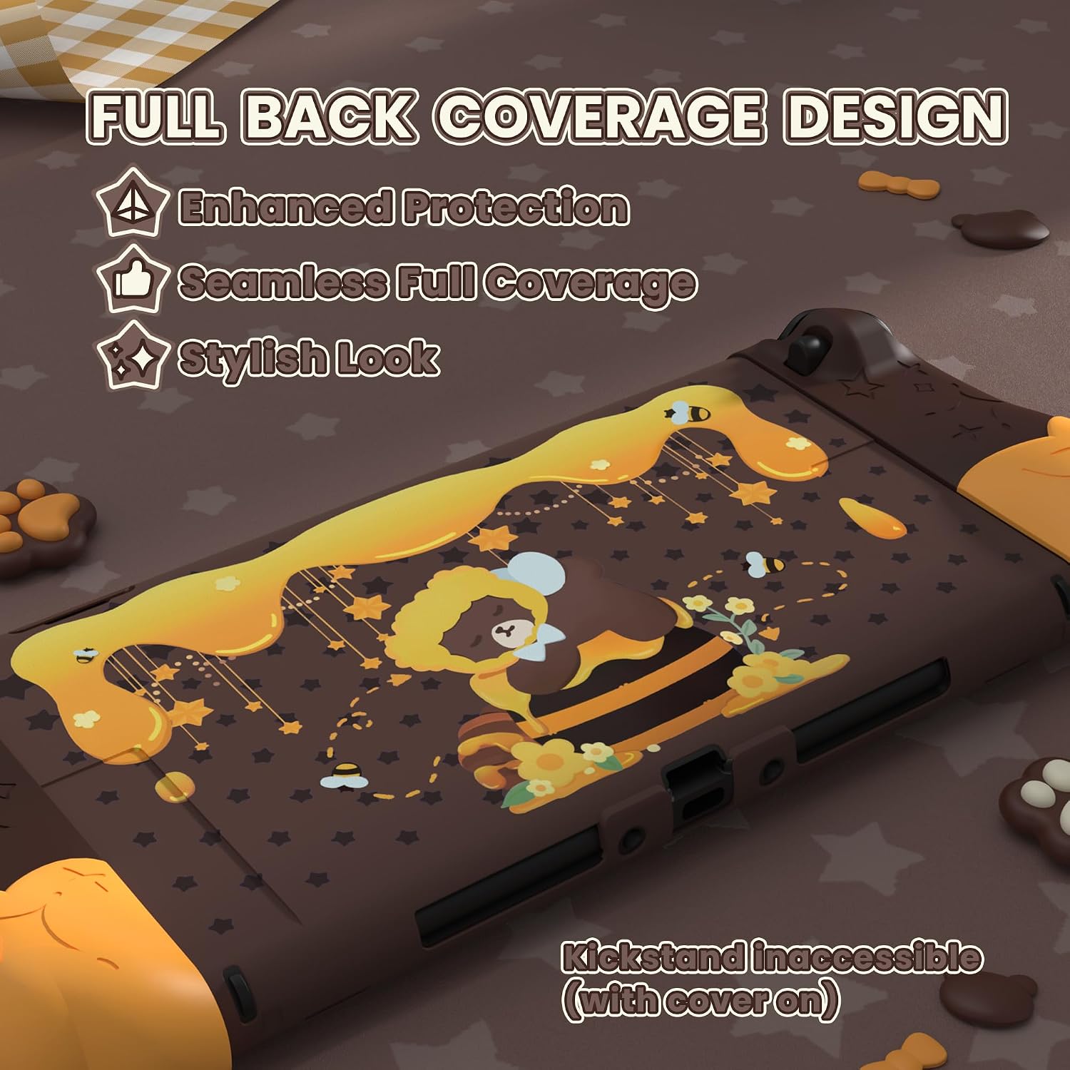 PROTECTOR PLAYVITAL GOOD NIGHT BEAR PARA NINTENDO SWITCH 2 CON SOPORTE Y GRIPS DE SILICONA - 4