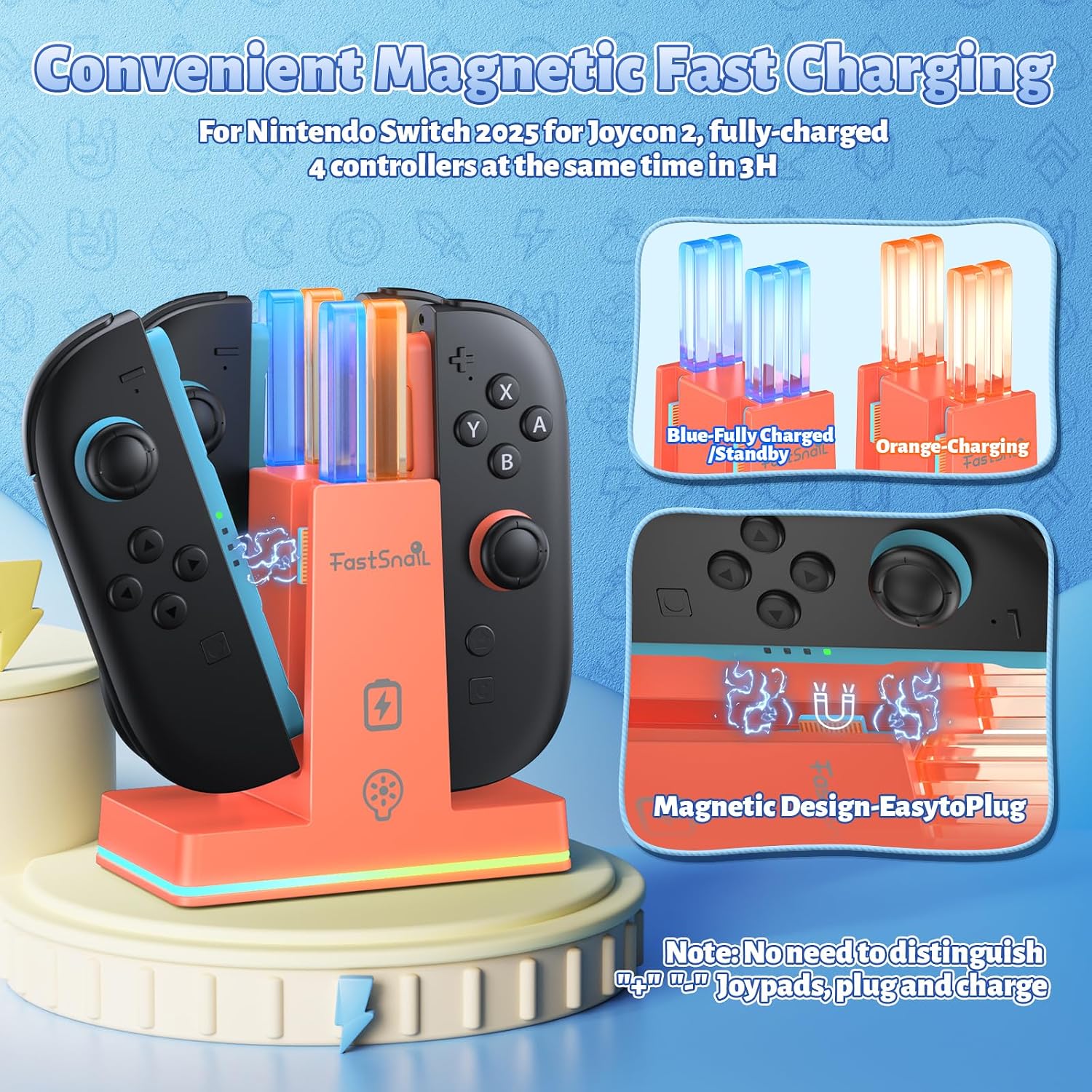 BASE CARGADORA FASTSNAIL SWITCH 2 PARA JOYCON NINTENDO SWITCH 2 - 3