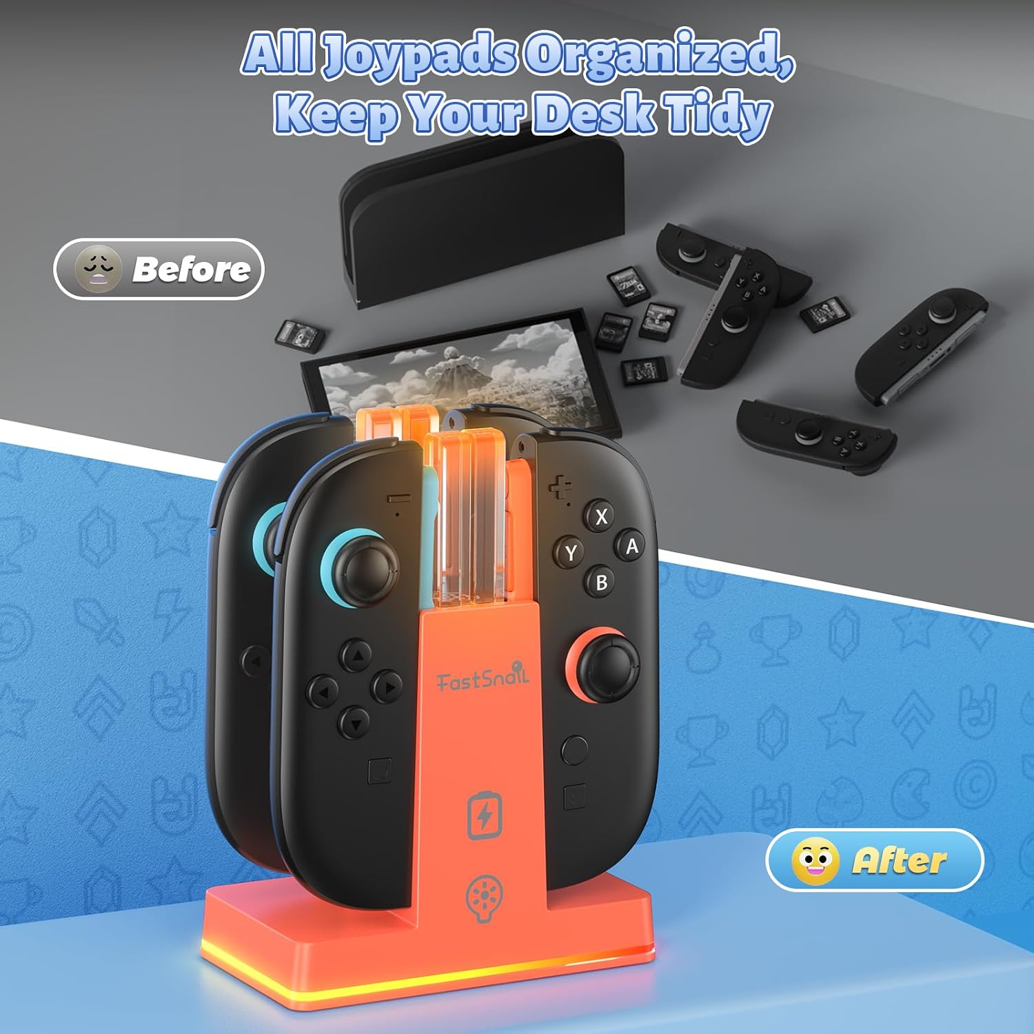 BASE CARGADORA FASTSNAIL SWITCH 2 PARA JOYCON NINTENDO SWITCH 2 - 4