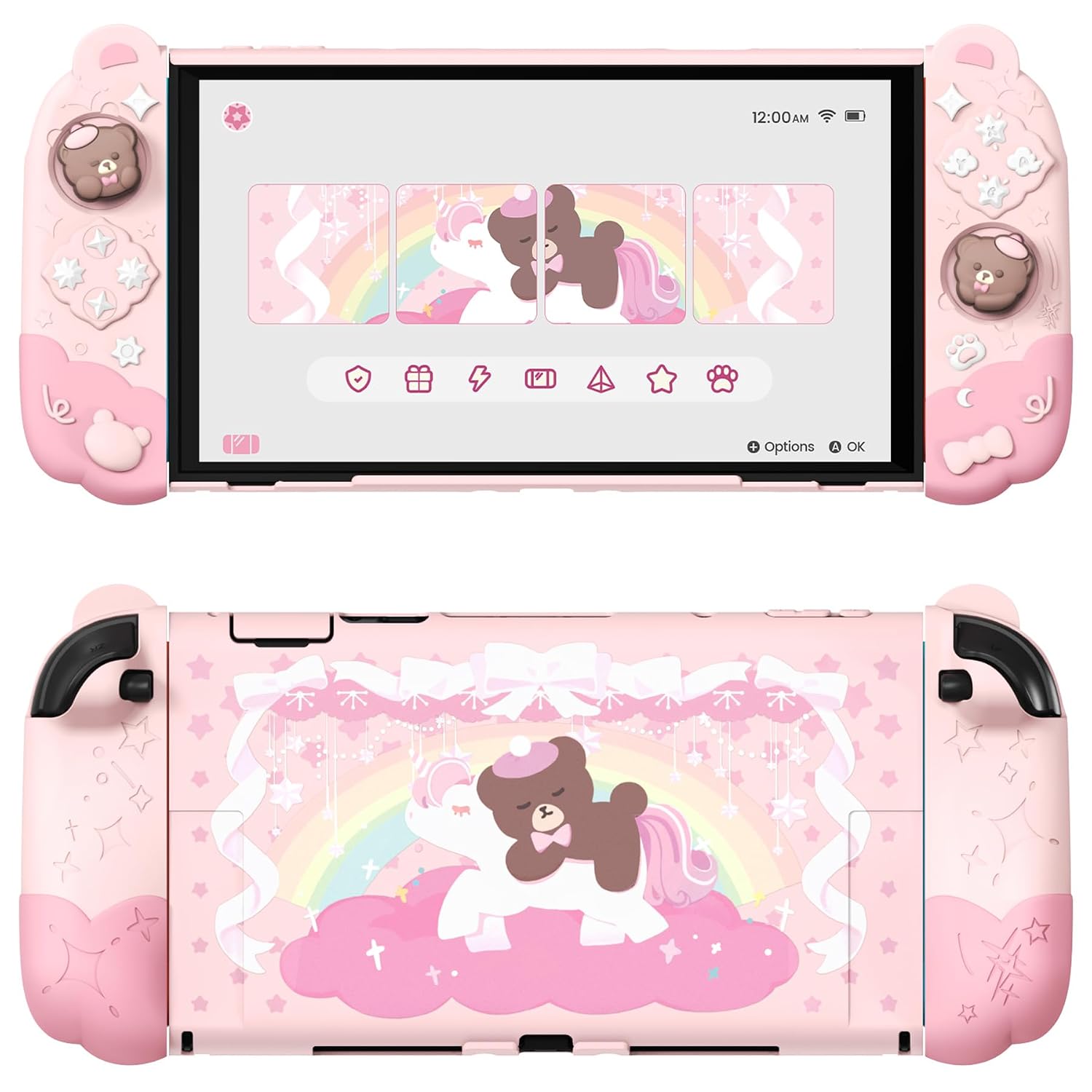 PROTECTOR PLAYVITAL GOOD NIGHT BEAR PARA NINTENDO SWITCH 2 CON SOPORTE Y GRIPS DE SILICONA - 1