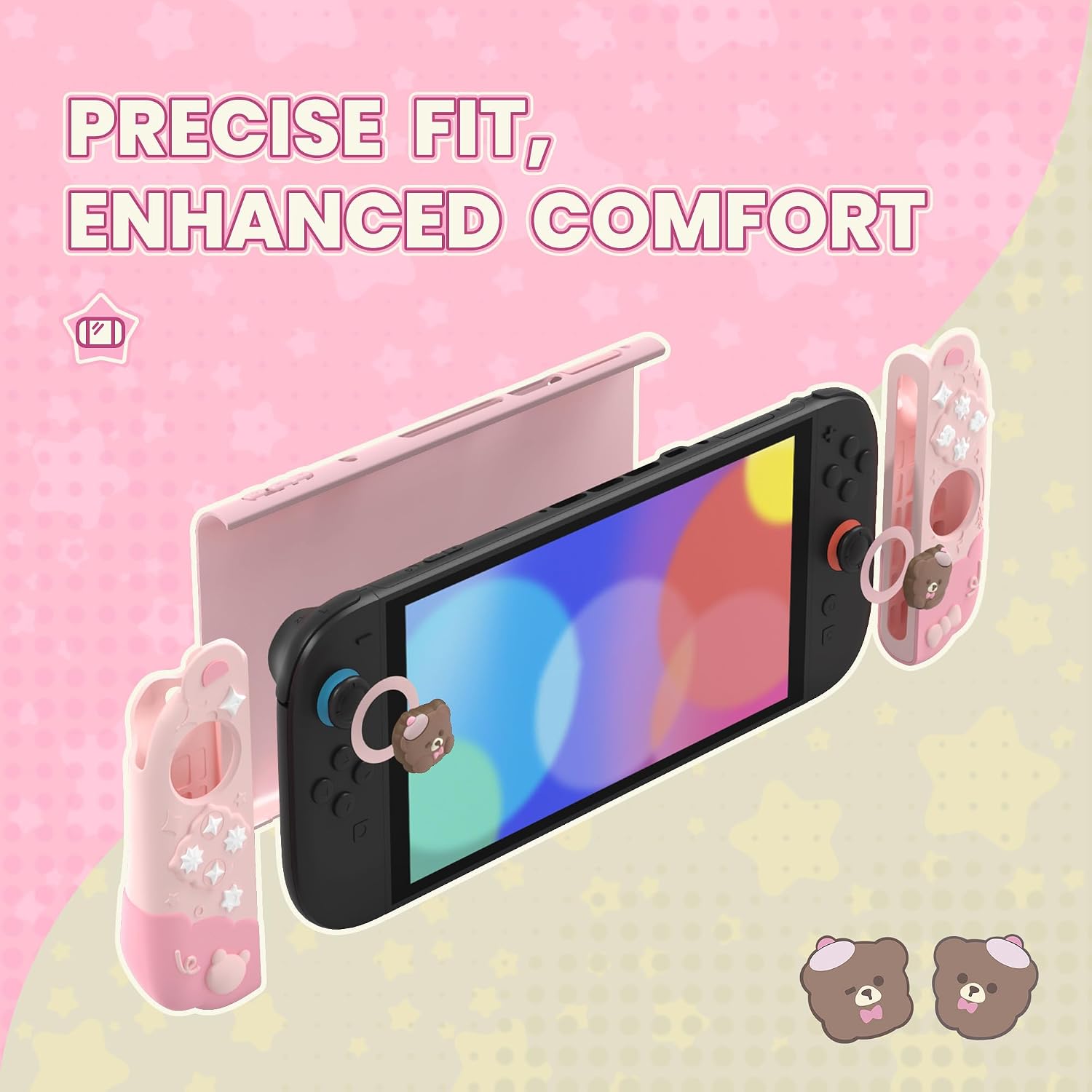 PROTECTOR PLAYVITAL GOOD NIGHT BEAR PARA NINTENDO SWITCH 2 CON SOPORTE Y GRIPS DE SILICONA - 3