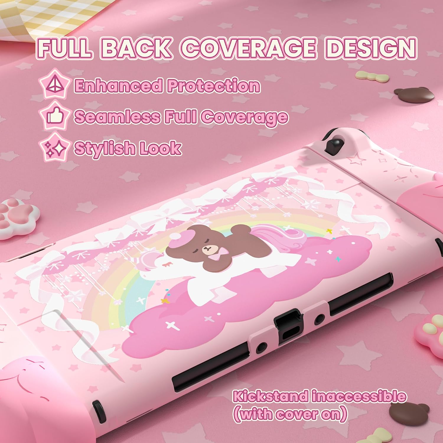 PROTECTOR PLAYVITAL GOOD NIGHT BEAR PARA NINTENDO SWITCH 2 CON SOPORTE Y GRIPS DE SILICONA - 4
