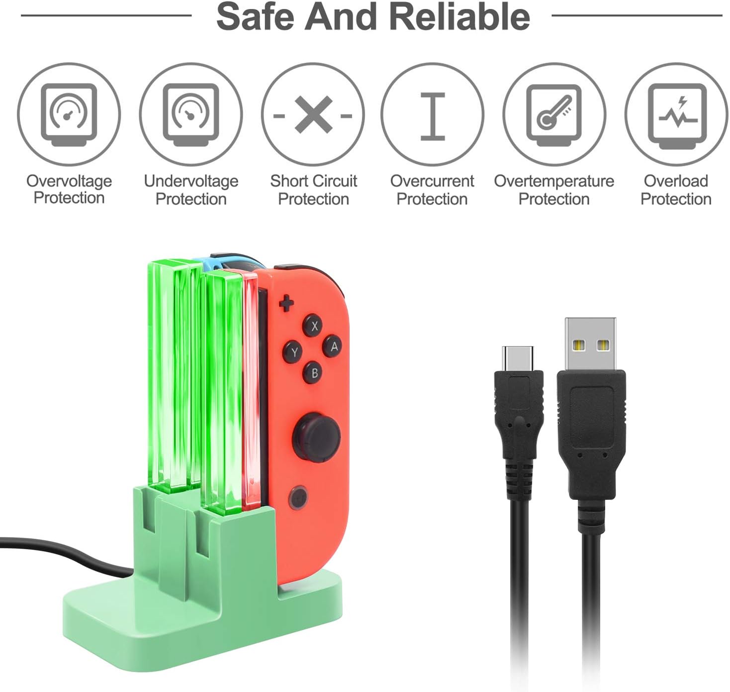 CARGADOR PARA JOYCONS FASTSNAIL PARA NINTENDO SWITCH VERDE - 3