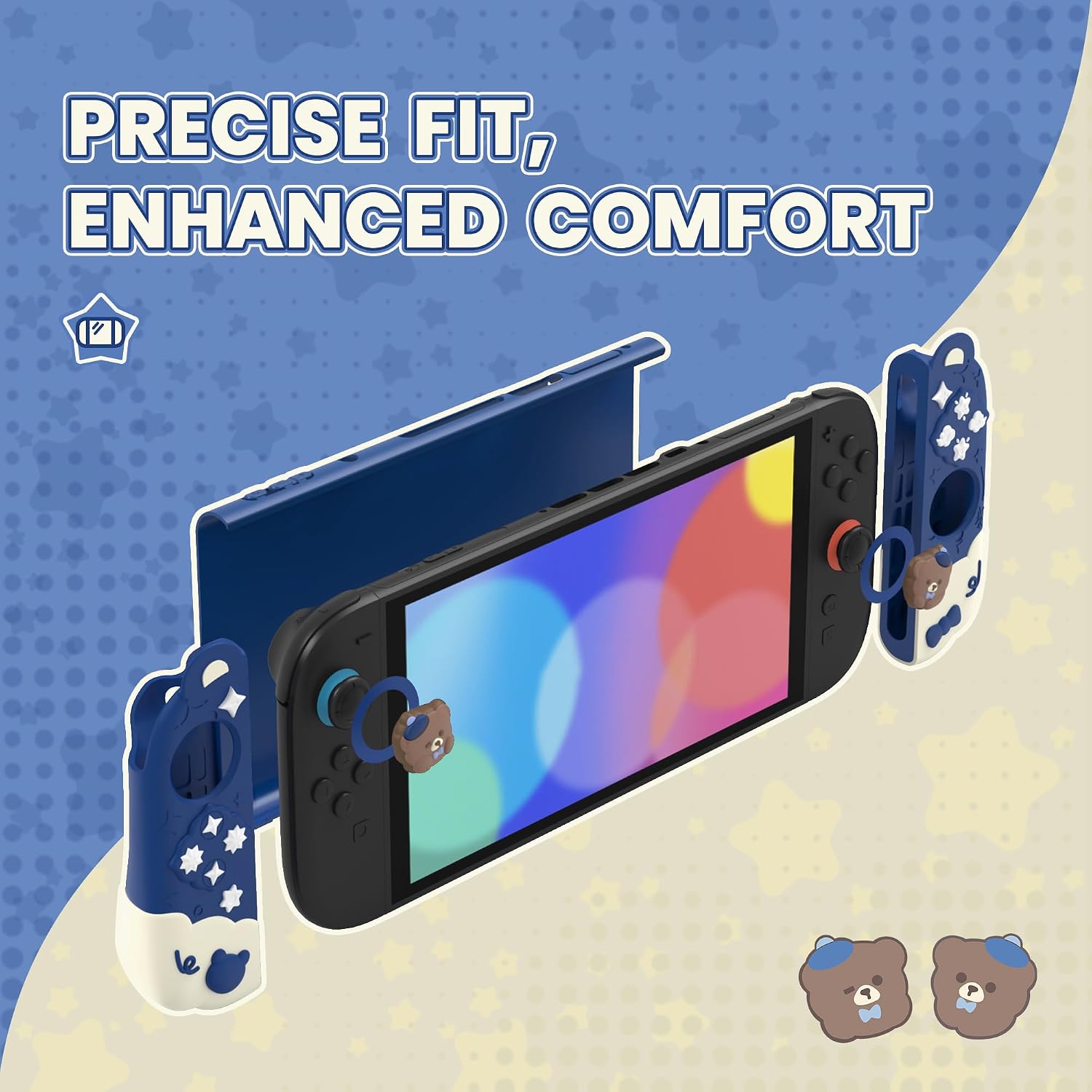 PROTECTOR PLAYVITAL GOOD NIGHT BEAR PARA NINTENDO SWITCH 2 CON SOPORTE Y GRIPS DE SILICONA - 3