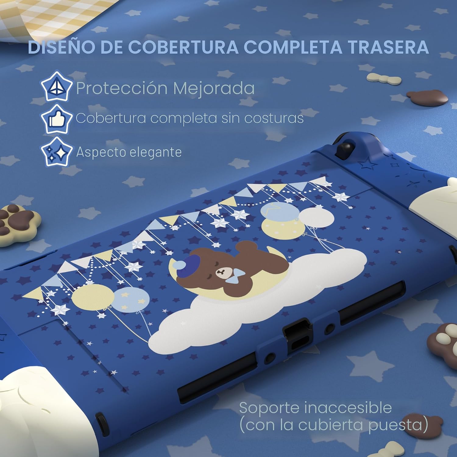 PROTECTOR PLAYVITAL GOOD NIGHT BEAR PARA NINTENDO SWITCH 2 CON SOPORTE Y GRIPS DE SILICONA - 4