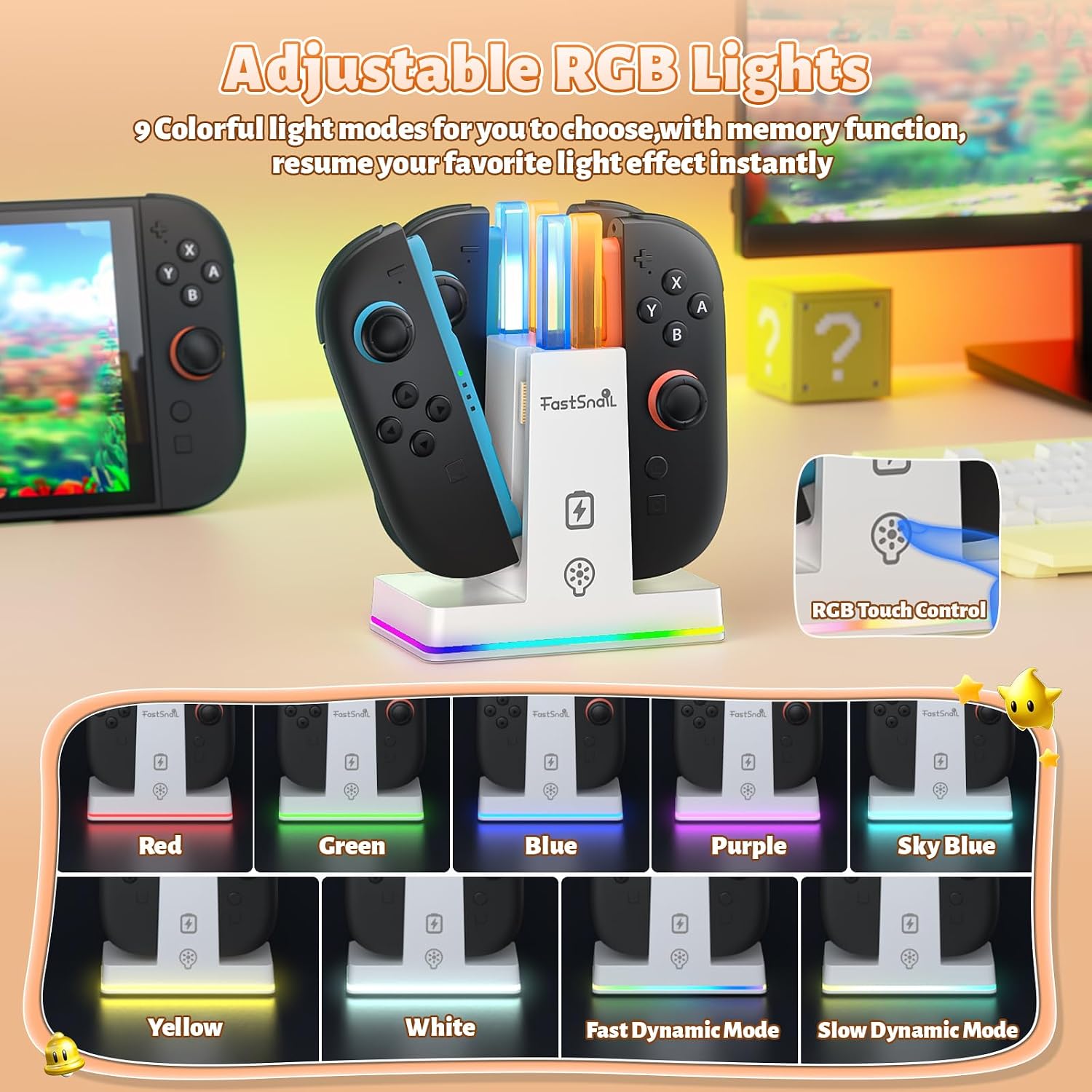 BASE CARGADORA FASTSNAIL PARA CONTROLES NINTENDO SWITCH 2 JOYCON - 2
