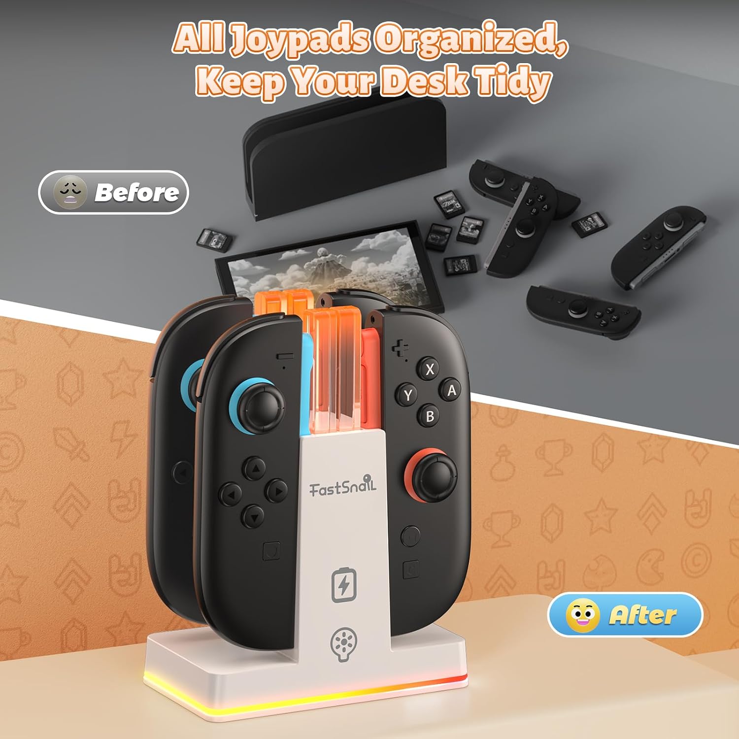 BASE CARGADORA FASTSNAIL PARA CONTROLES NINTENDO SWITCH 2 JOYCON - 4