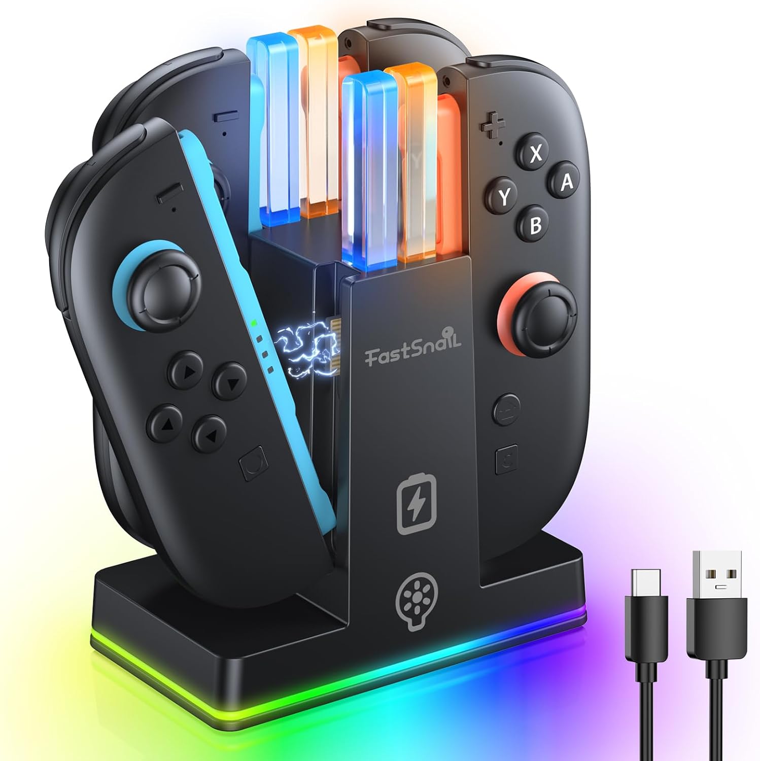 BASE DE CARGA FASTSNAIL PARA NINTENDO SWITCH 2 JOY-CON 2 CON LUCES RGB Y CABLE USB-C - 1