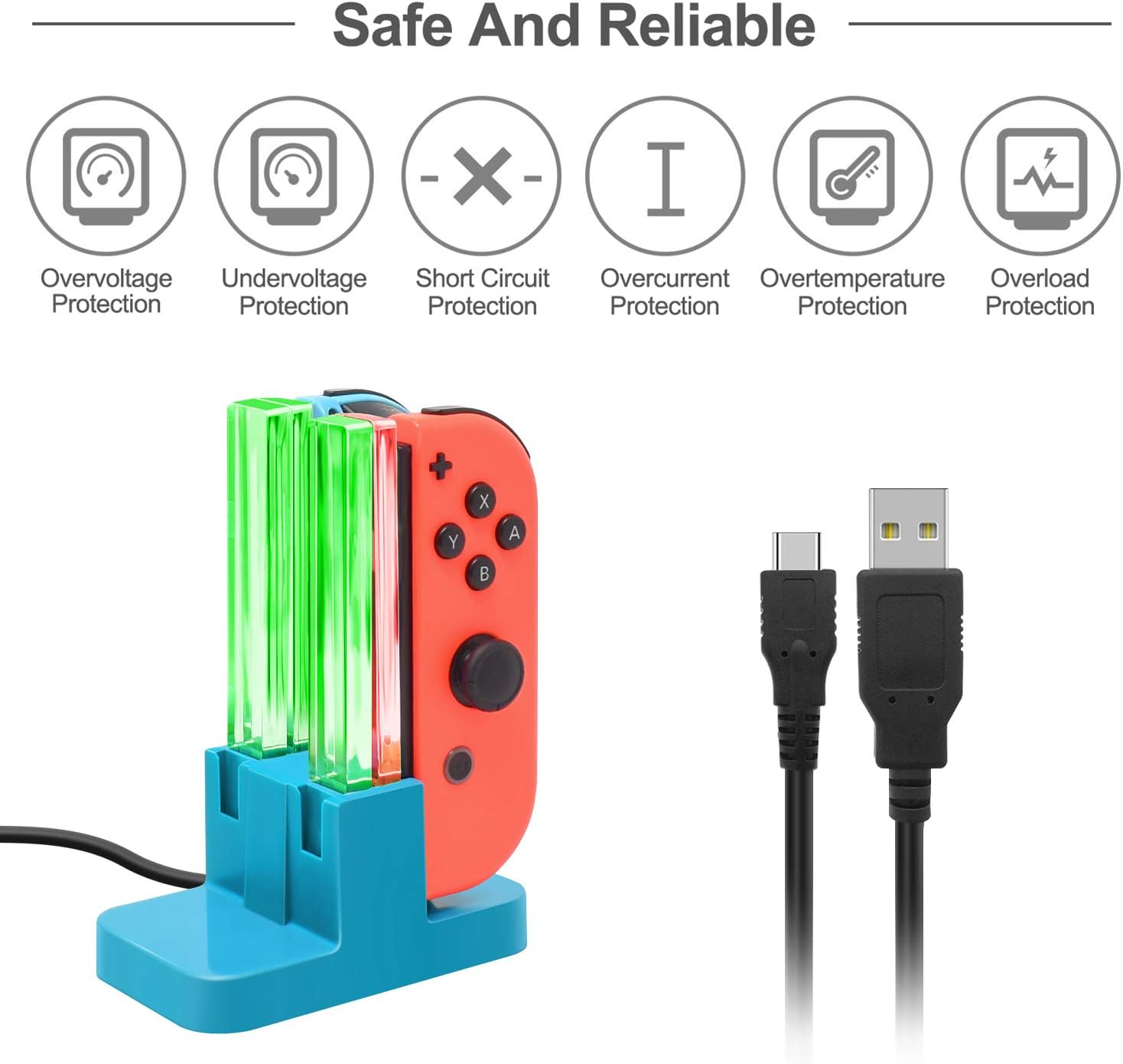 CARGADOR PARA CONTROL NINTENDO SWITCH FASTSNAIL JOYCONS AZUL - 3