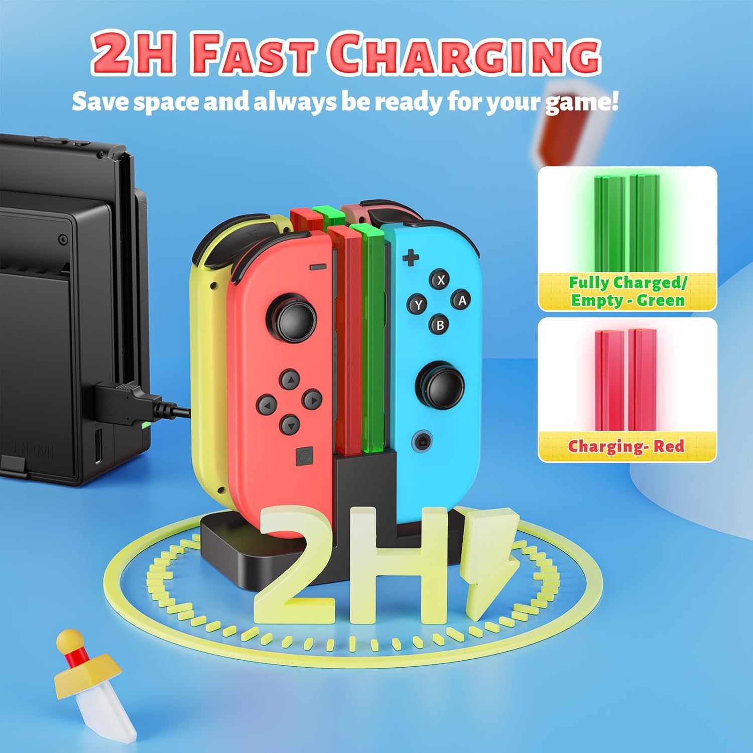 BASE CARGADORA FASTSNAIL PARA JOYCONS NINTENDO SWITCH - 2