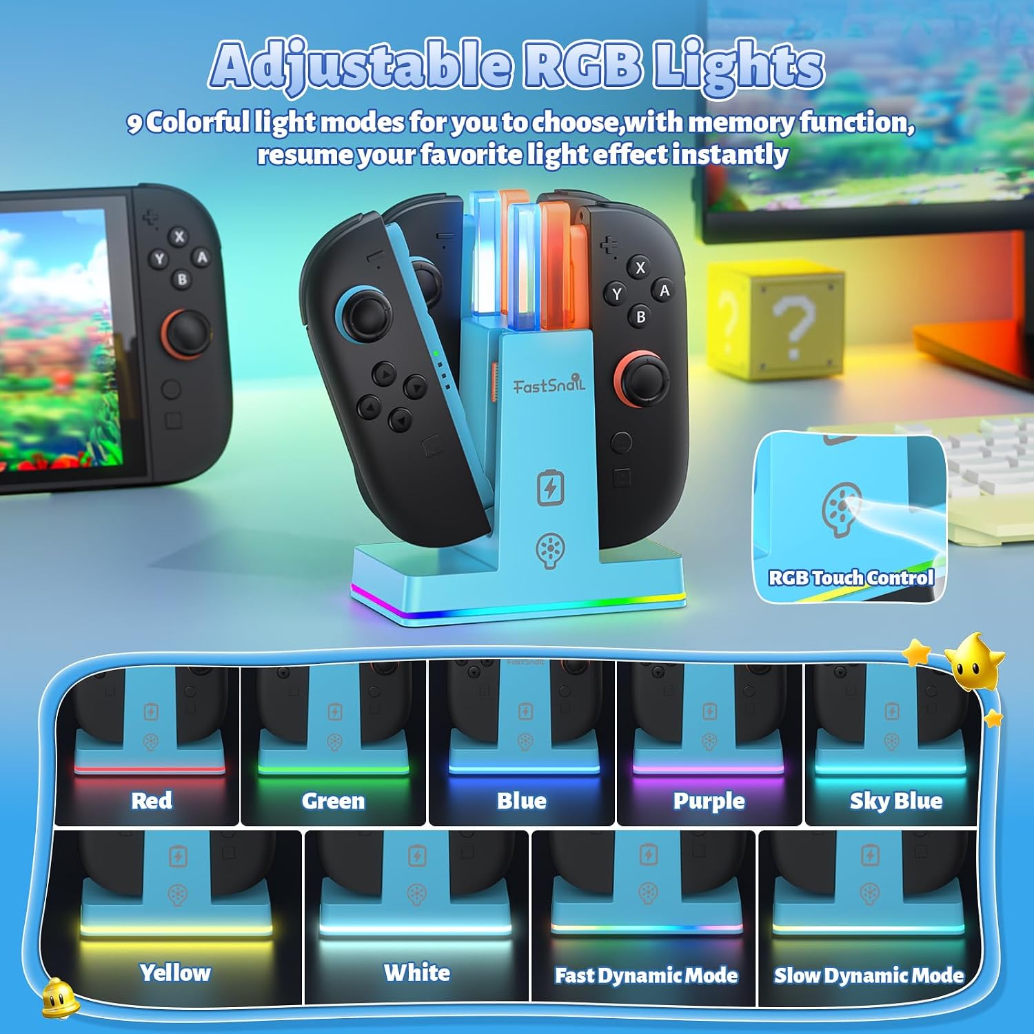 BASE CARGADORA FASTSNAIL PARA CONTROLES NINTENDO SWITCH 2 JOYCON - 2