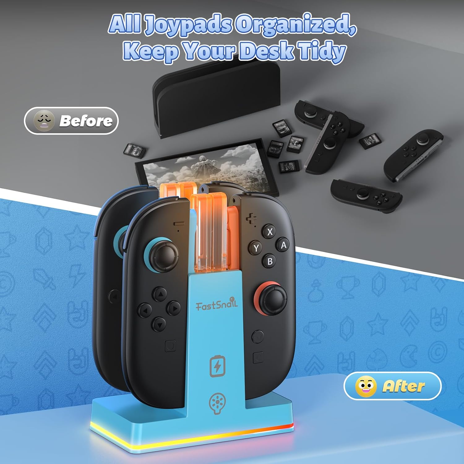BASE CARGADORA FASTSNAIL PARA CONTROLES NINTENDO SWITCH 2 JOYCON - 4