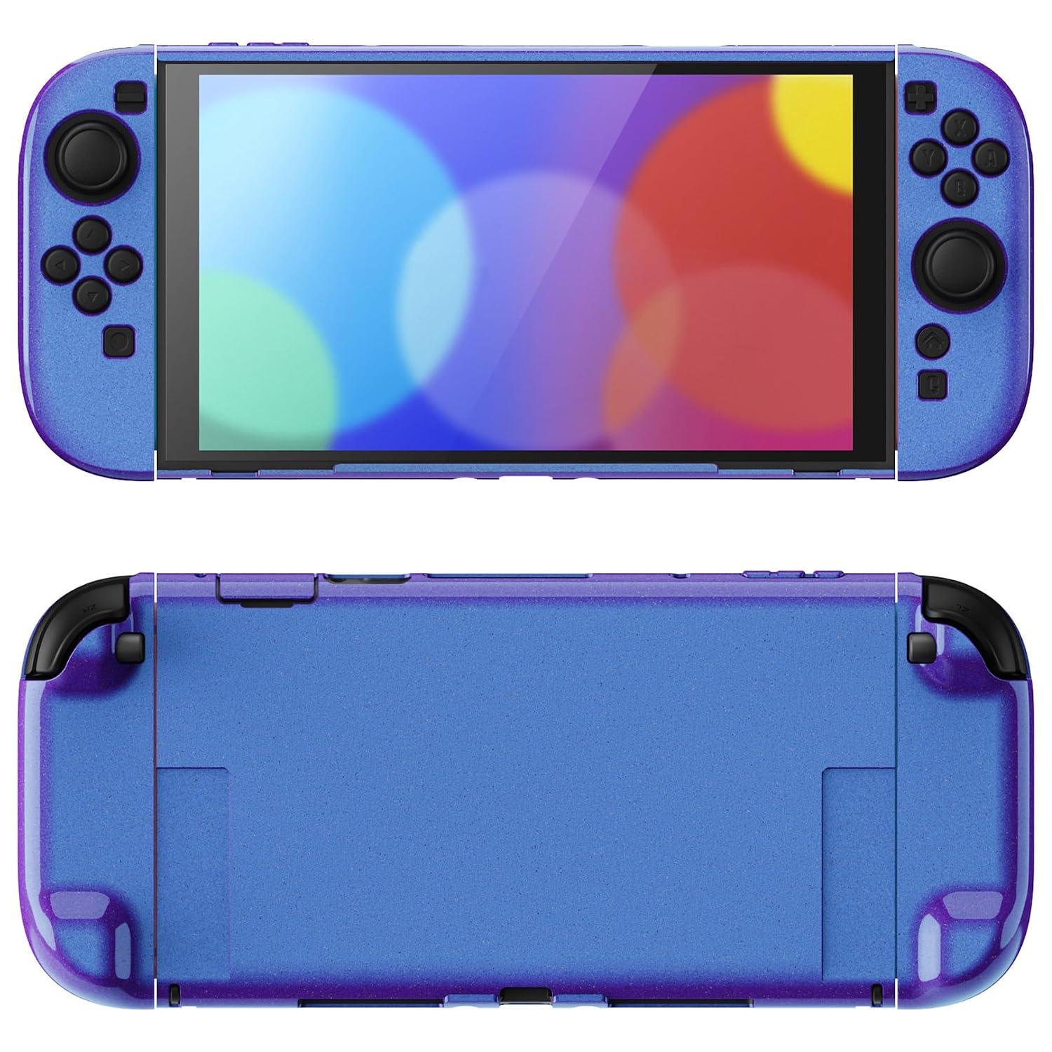 PROTECTOR PLAYVITAL GLOSSY PARA NINTENDO SWITCH 2 CON SOPORTE EXTRA Y TAPAS PARA JOYSTICK COLOR CAMALEÓN PÚRPURA AZUL - 1
