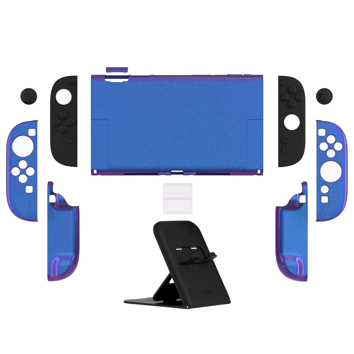 PROTECTOR PLAYVITAL GLOSSY PARA NINTENDO SWITCH 2 CON SOPORTE EXTRA Y TAPAS PARA JOYSTICK COLOR CAMALEÓN PÚRPURA AZUL - 2