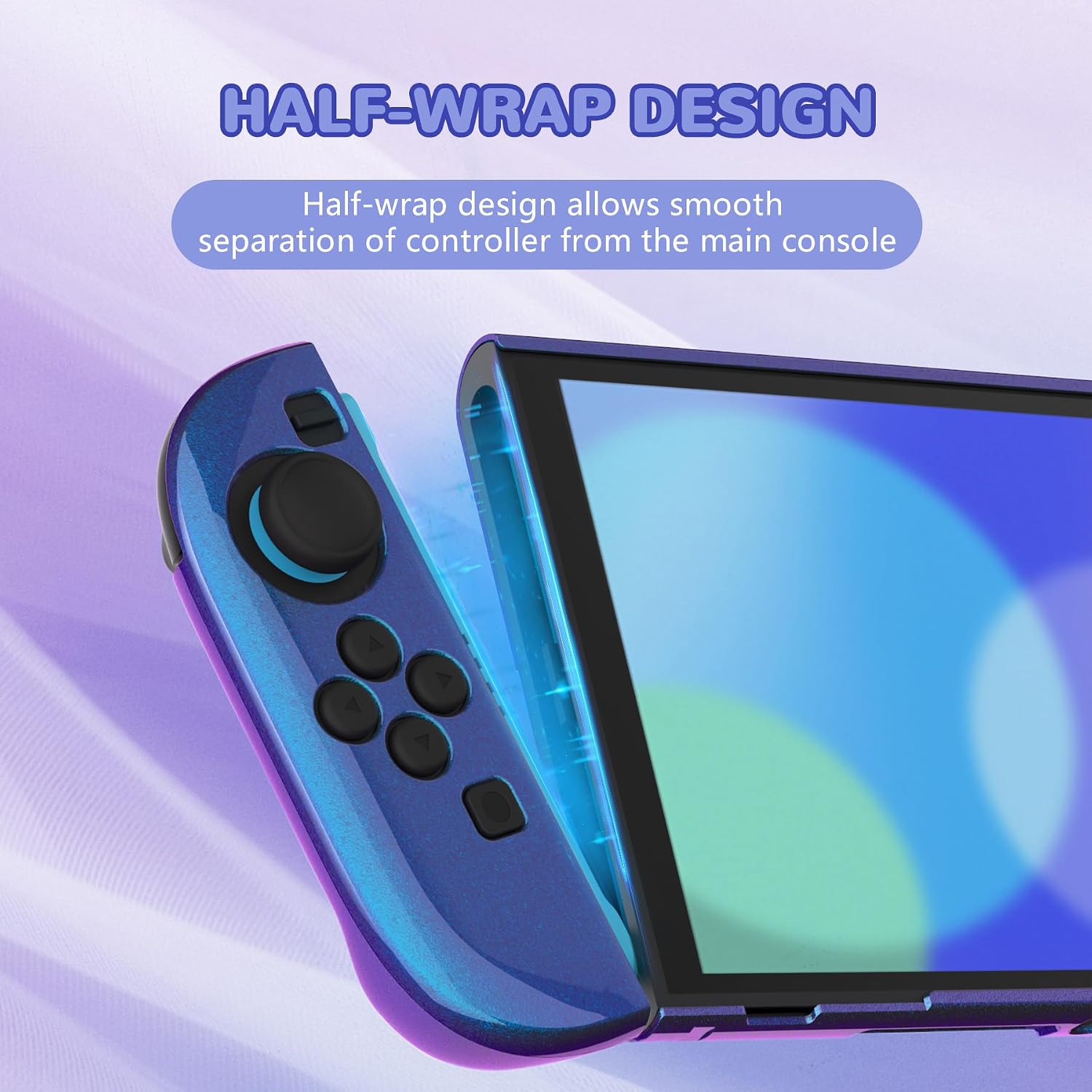 PROTECTOR PLAYVITAL GLOSSY PARA NINTENDO SWITCH 2 CON SOPORTE EXTRA Y TAPAS PARA JOYSTICK COLOR CAMALEÓN PÚRPURA AZUL - 3
