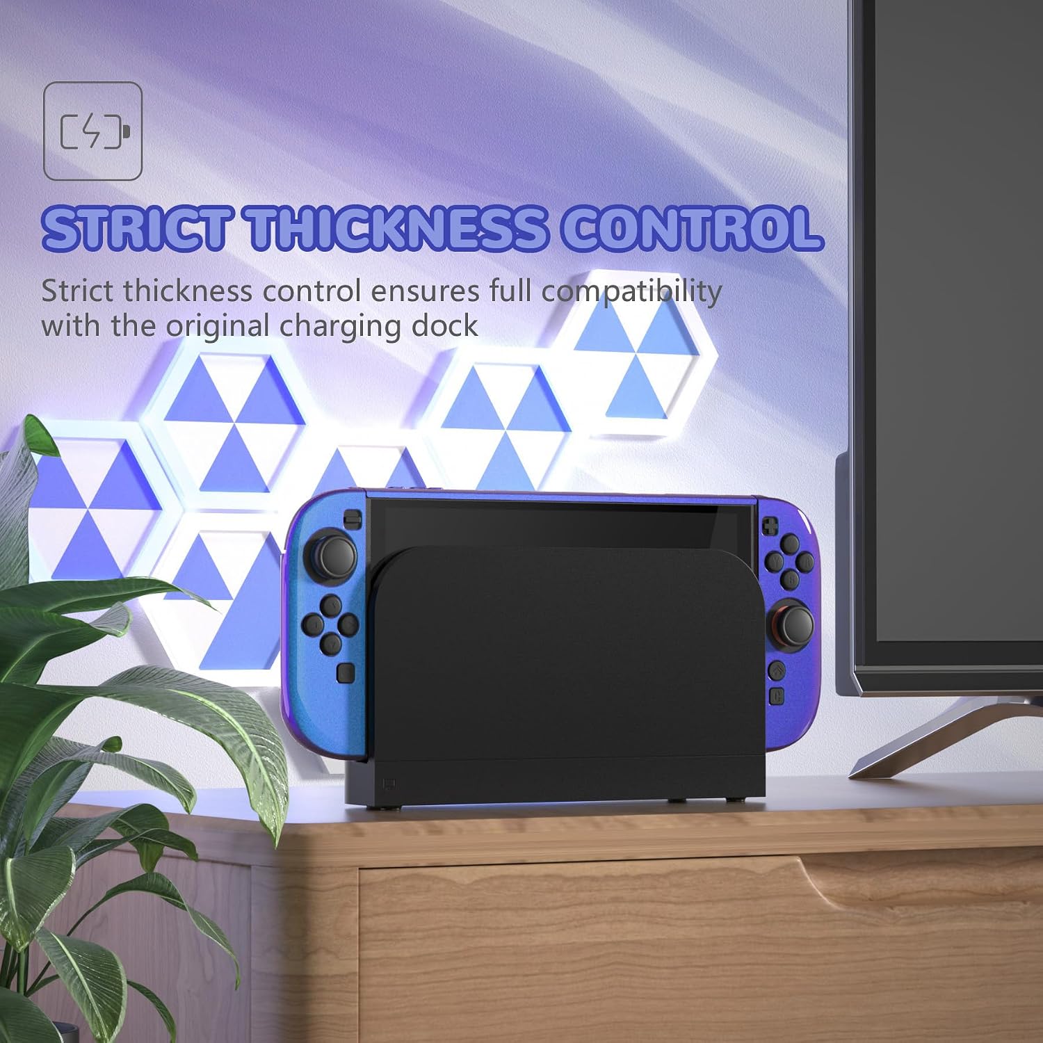 PROTECTOR PLAYVITAL GLOSSY PARA NINTENDO SWITCH 2 CON SOPORTE EXTRA Y TAPAS PARA JOYSTICK COLOR CAMALEÓN PÚRPURA AZUL - 4