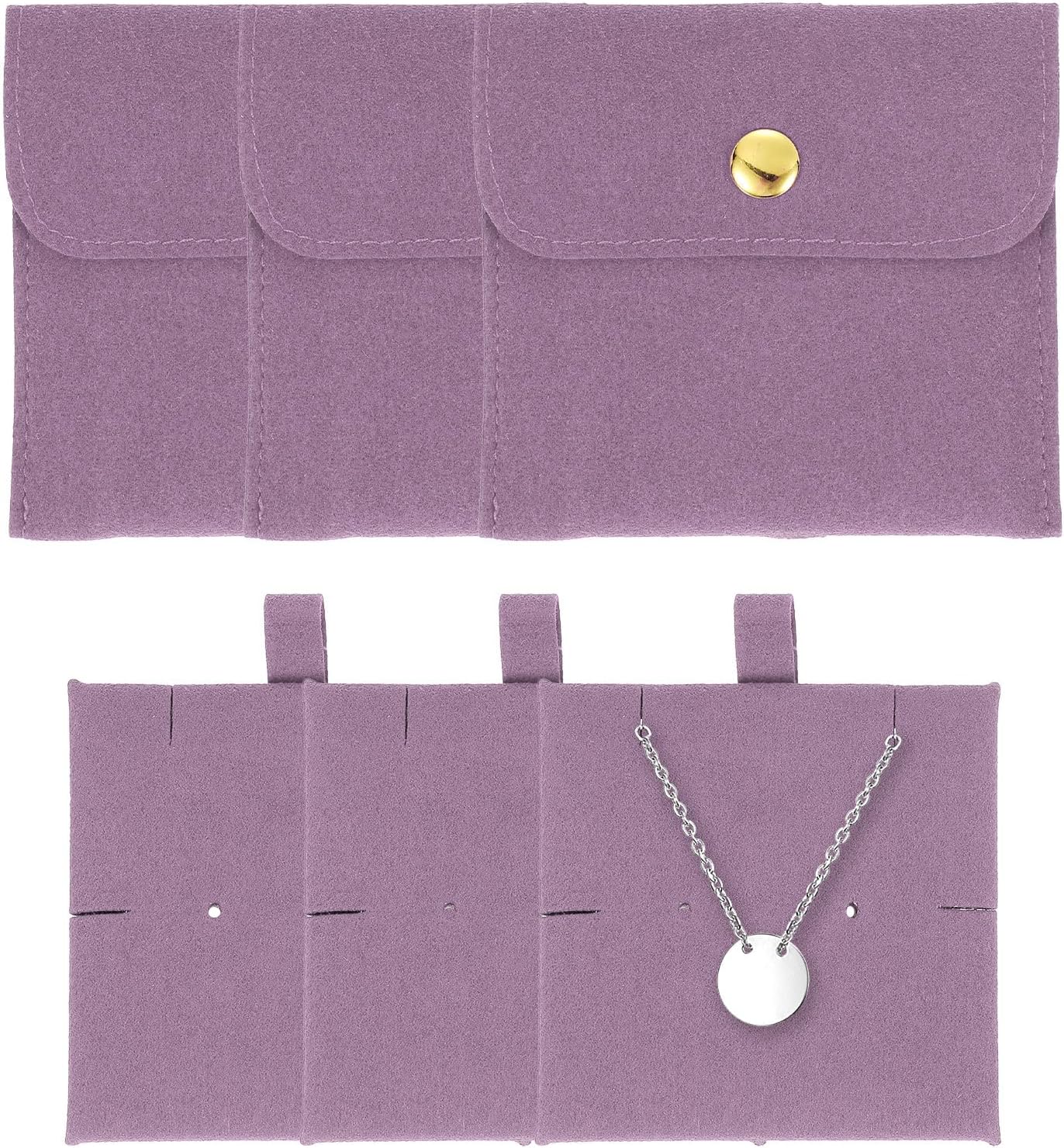 ORGANIZADOR DE JOYAS UXCELL 3 BOLSAS DE TERCIOPELO CON CIERRE Y ALMOHADILLA 8X8 CM MORADO CLARO - 1
