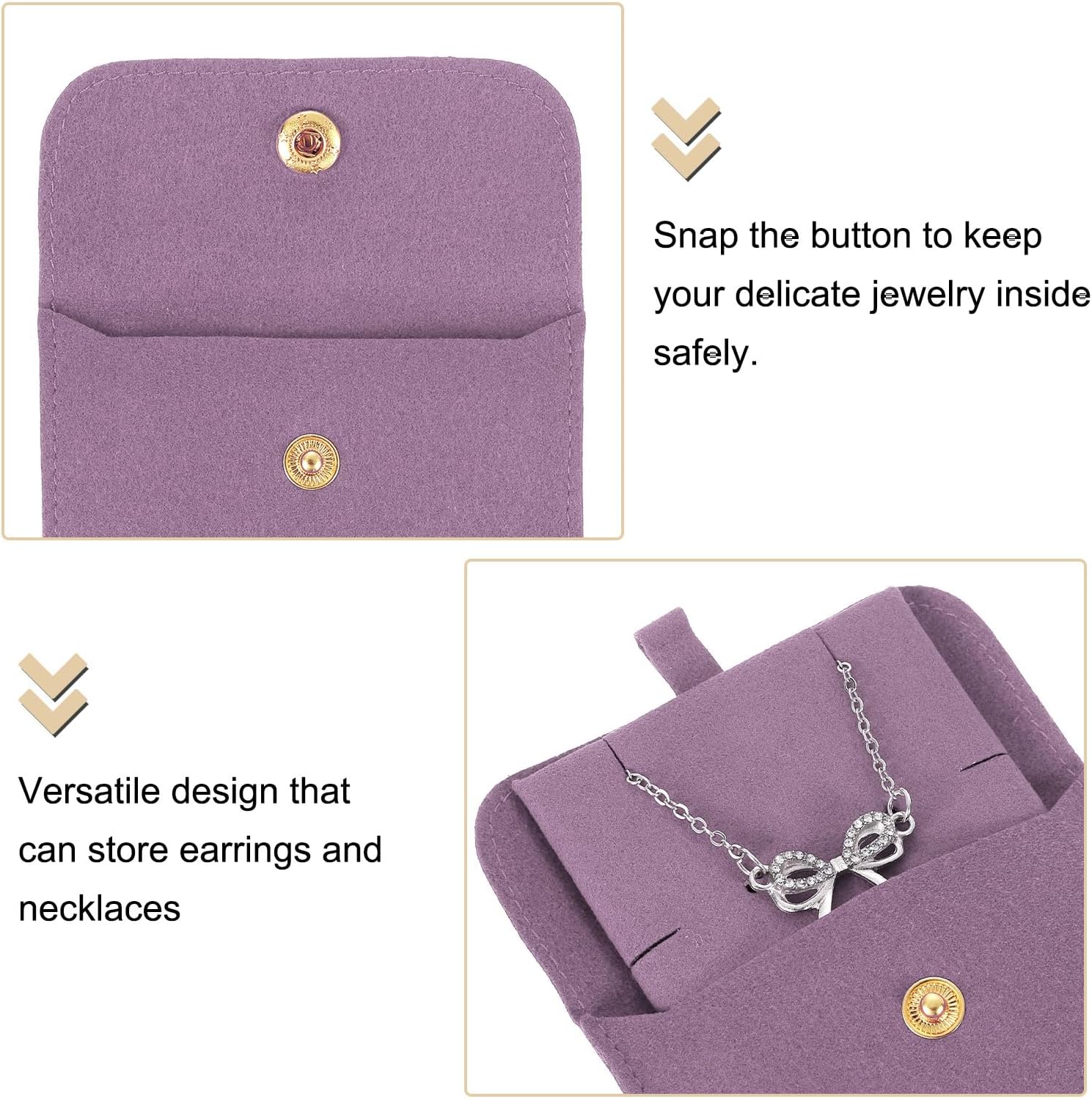 ORGANIZADOR DE JOYAS UXCELL 3 BOLSAS DE TERCIOPELO CON CIERRE Y ALMOHADILLA 8X8 CM MORADO CLARO - 4