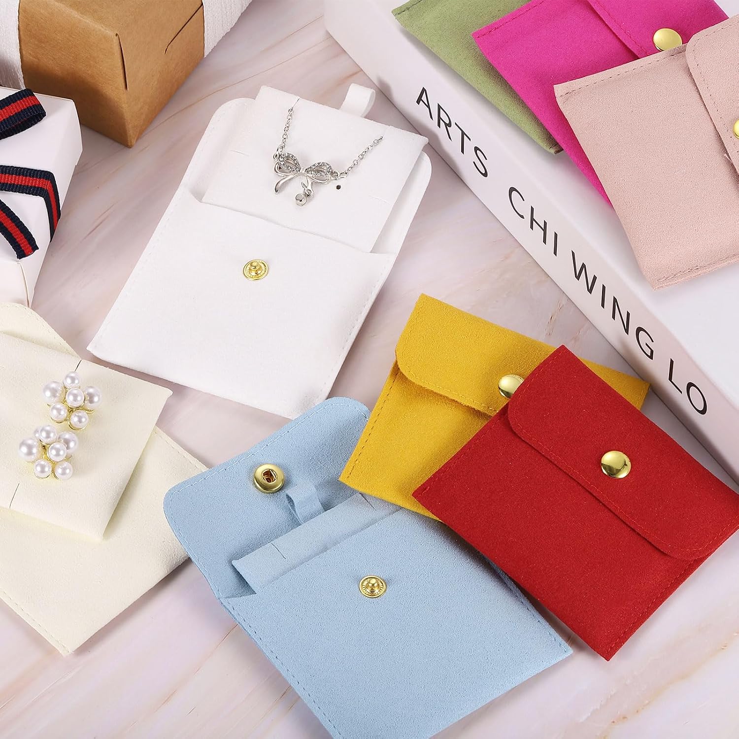 ORGANIZADOR DE JOYAS UXCELL 3 BOLSAS DE TERCIOPELO CON CIERRE Y ALMOHADILLA 8X8 CM MORADO CLARO - 5