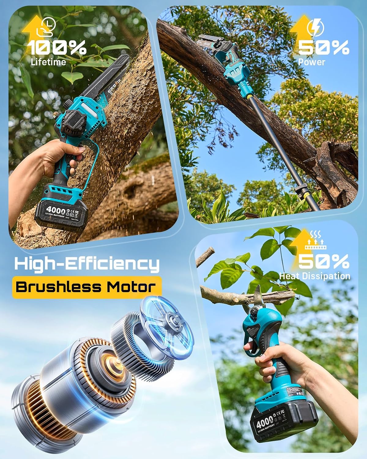MOTOSIERRA DE PÉRTIGA Y TIJERAS DE PODAR SEESII 4 EN 1 CON MOTOR BRUSHLESS - 4