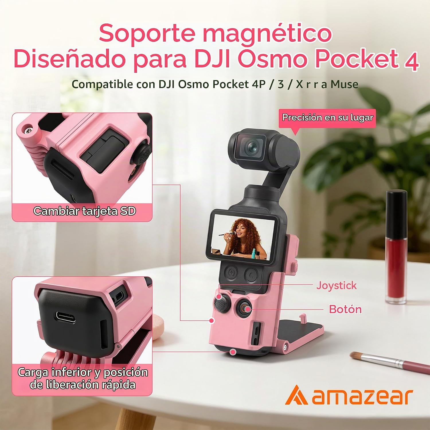 SOPORTE MAGNÉTICO AMAZEAR PARA DJI OSMO POCKET 4P/4/3/XTRA MUSE ROSA - 2