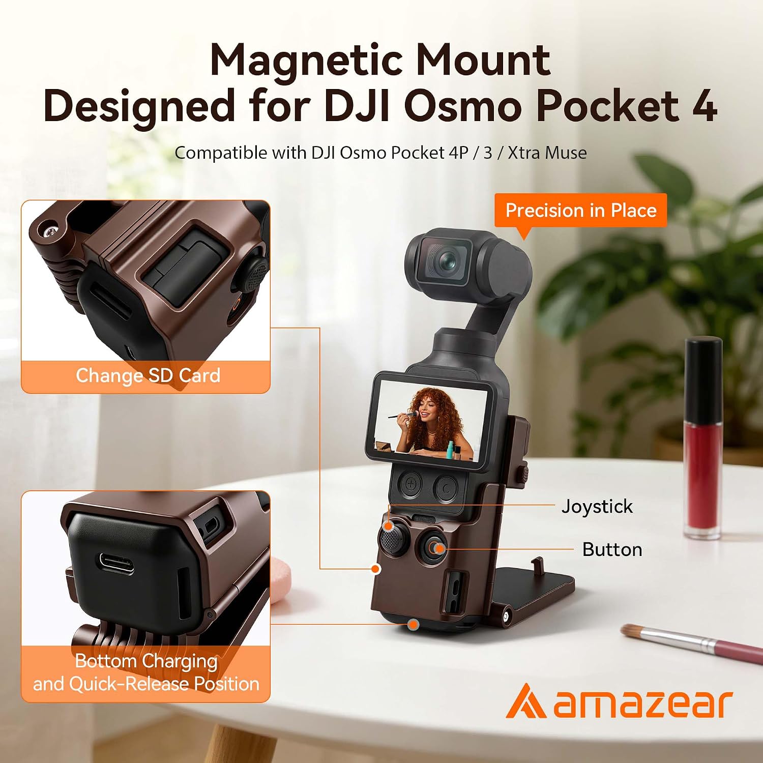 SOPORTE MAGNÉTICO AMAZEAR PARA DJI OSMO POCKET 4 Y MODELOS COMPATIBLES COLOR MARRÓN - 2
