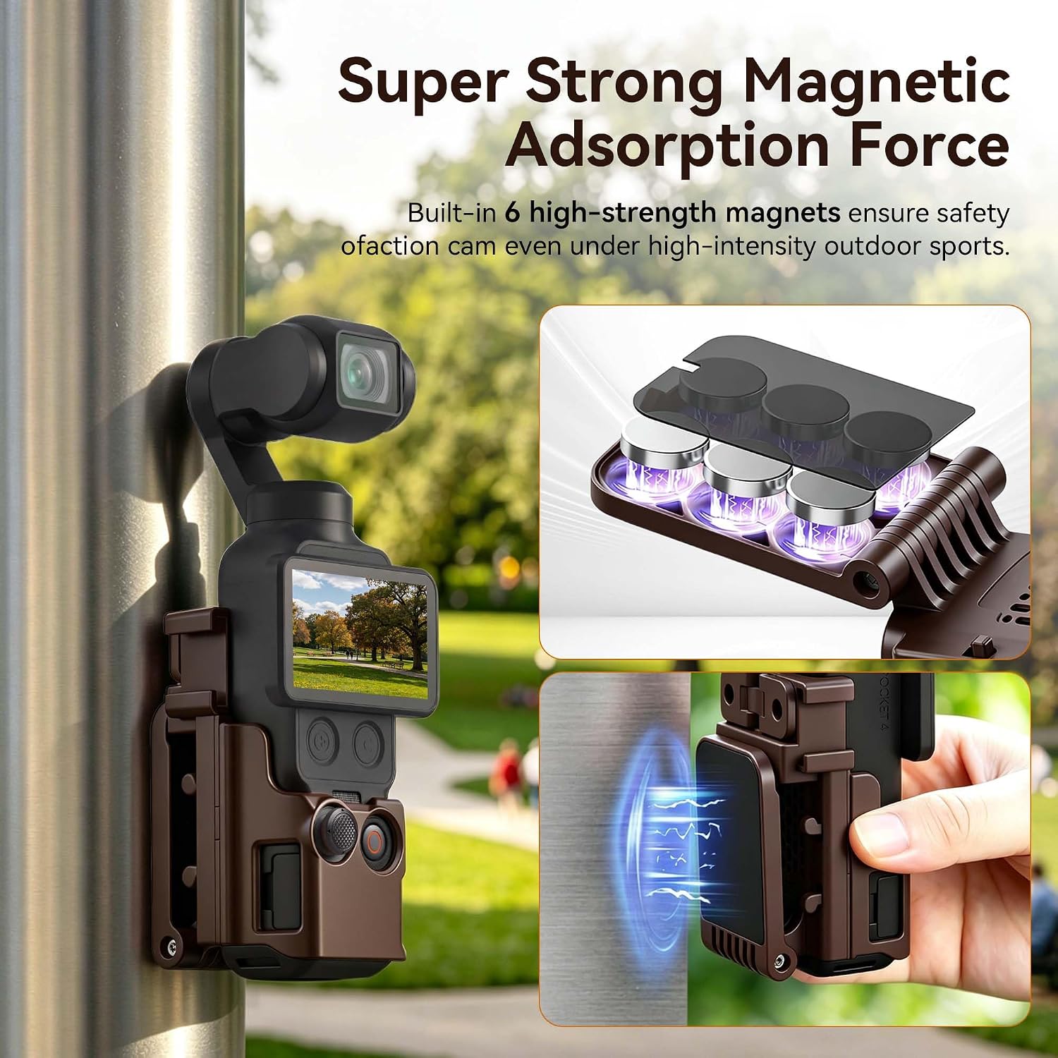 SOPORTE MAGNÉTICO AMAZEAR PARA DJI OSMO POCKET 4 Y MODELOS COMPATIBLES COLOR MARRÓN - 3