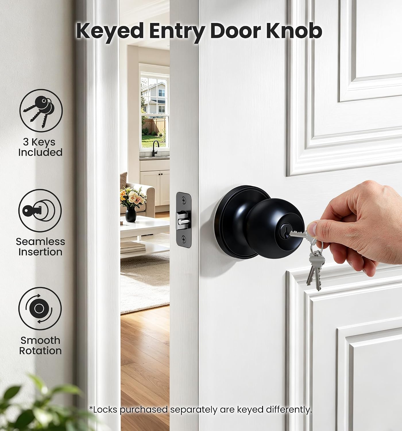 POMO PARA PUERTA CON LLAVE VEISE K01 NEGRO MATE - 2