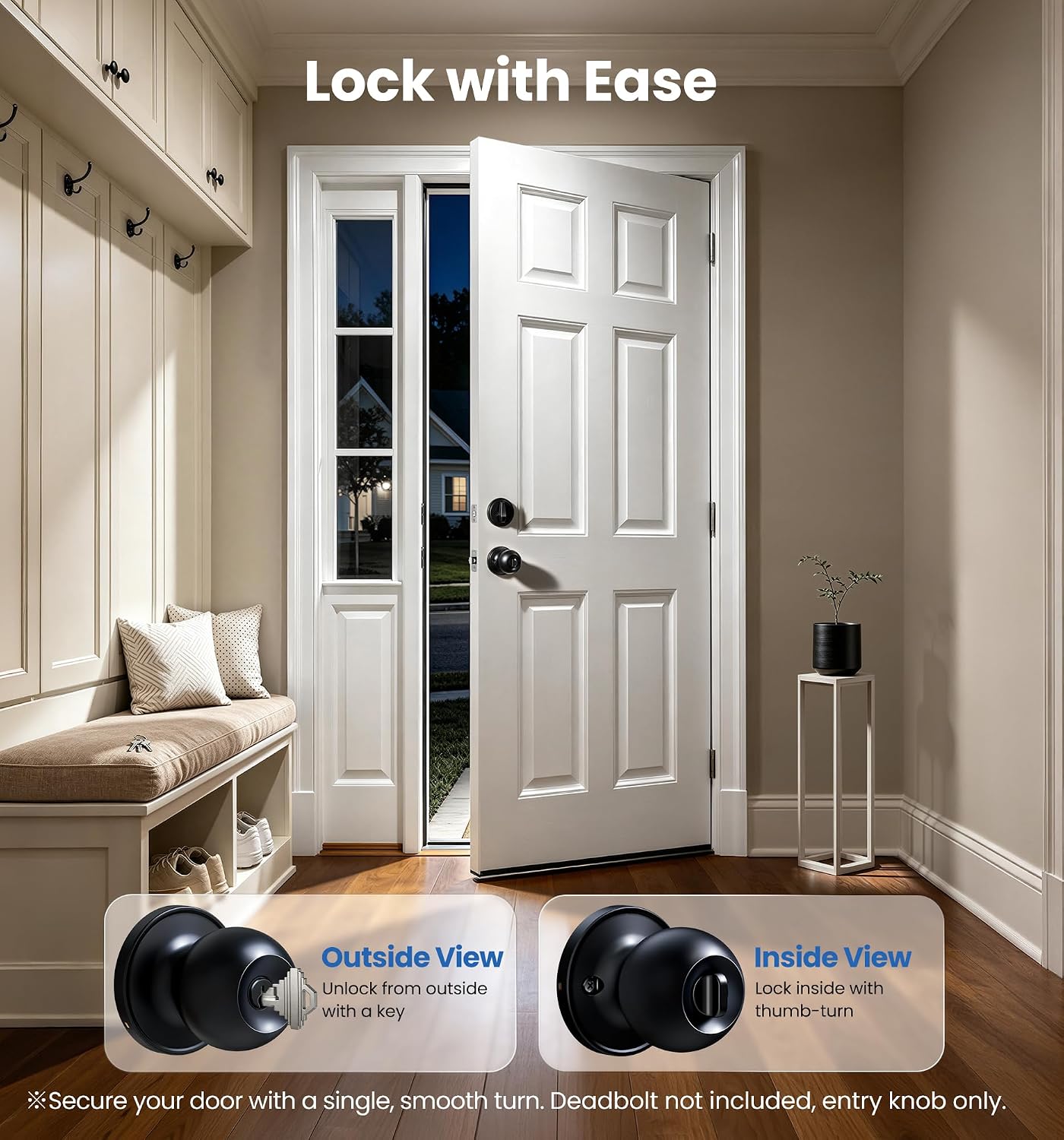 POMO PARA PUERTA CON LLAVE VEISE K01 NEGRO MATE - 3