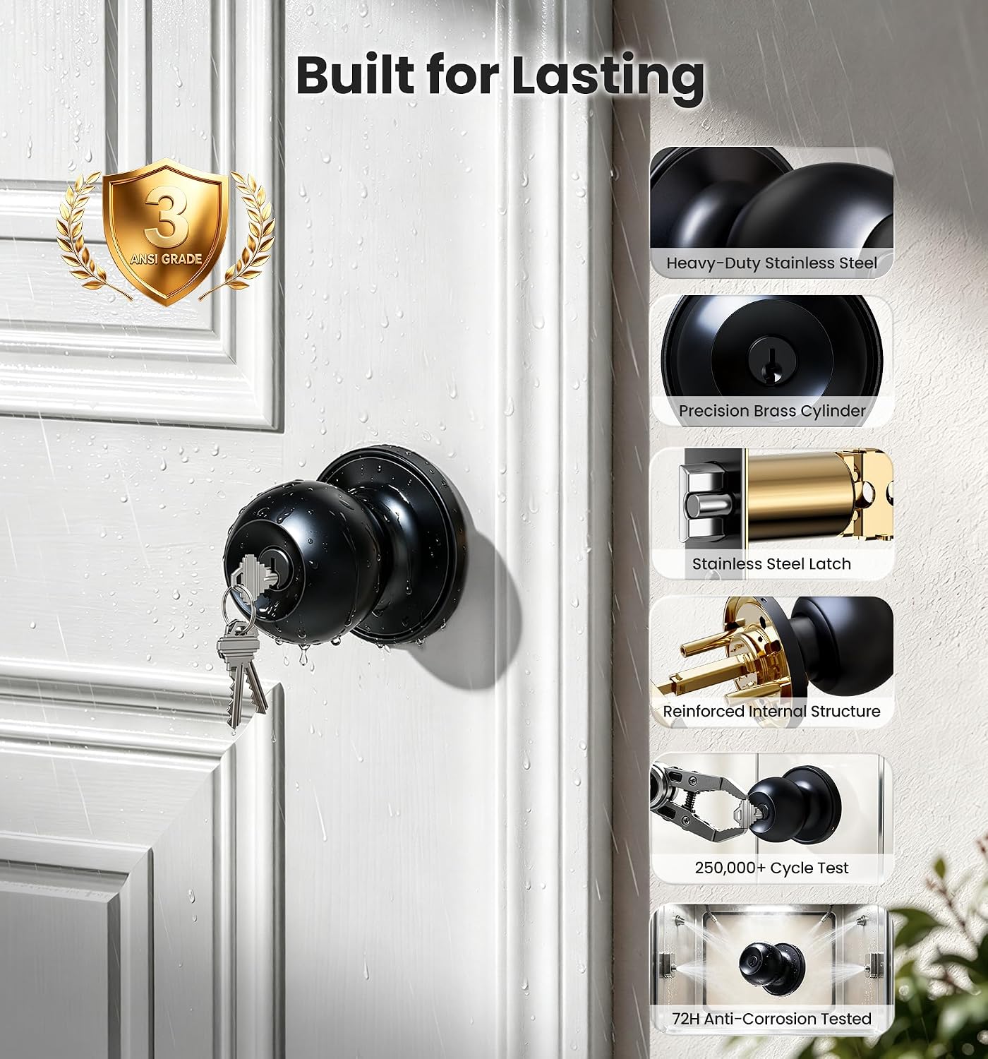 POMO PARA PUERTA CON LLAVE VEISE K01 NEGRO MATE - 4