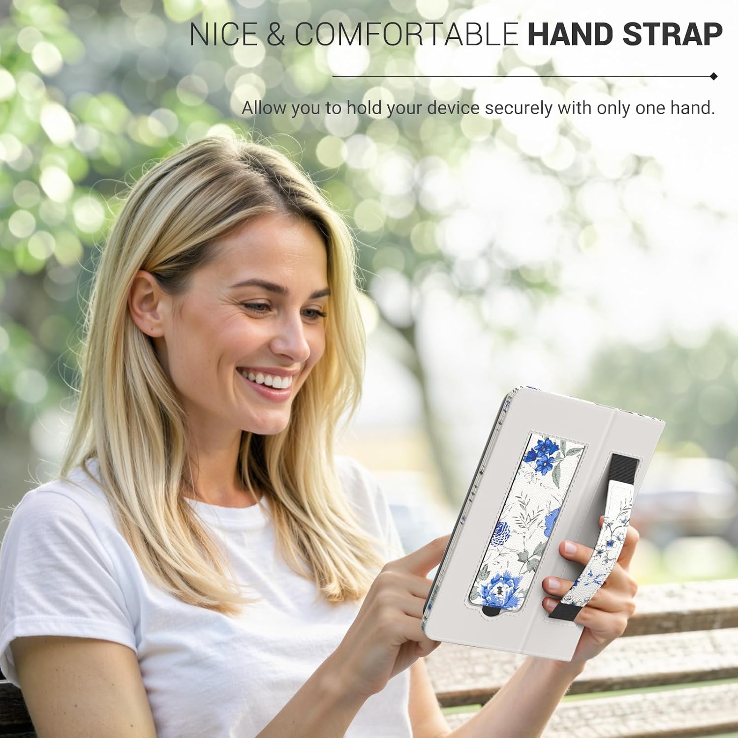 FUNDA UNIVERSAL MOKO PARA TABLETS Y EREADERS DE 6 PULGADAS DISEÑO FLORAL AZUL Y BLANCO - 3